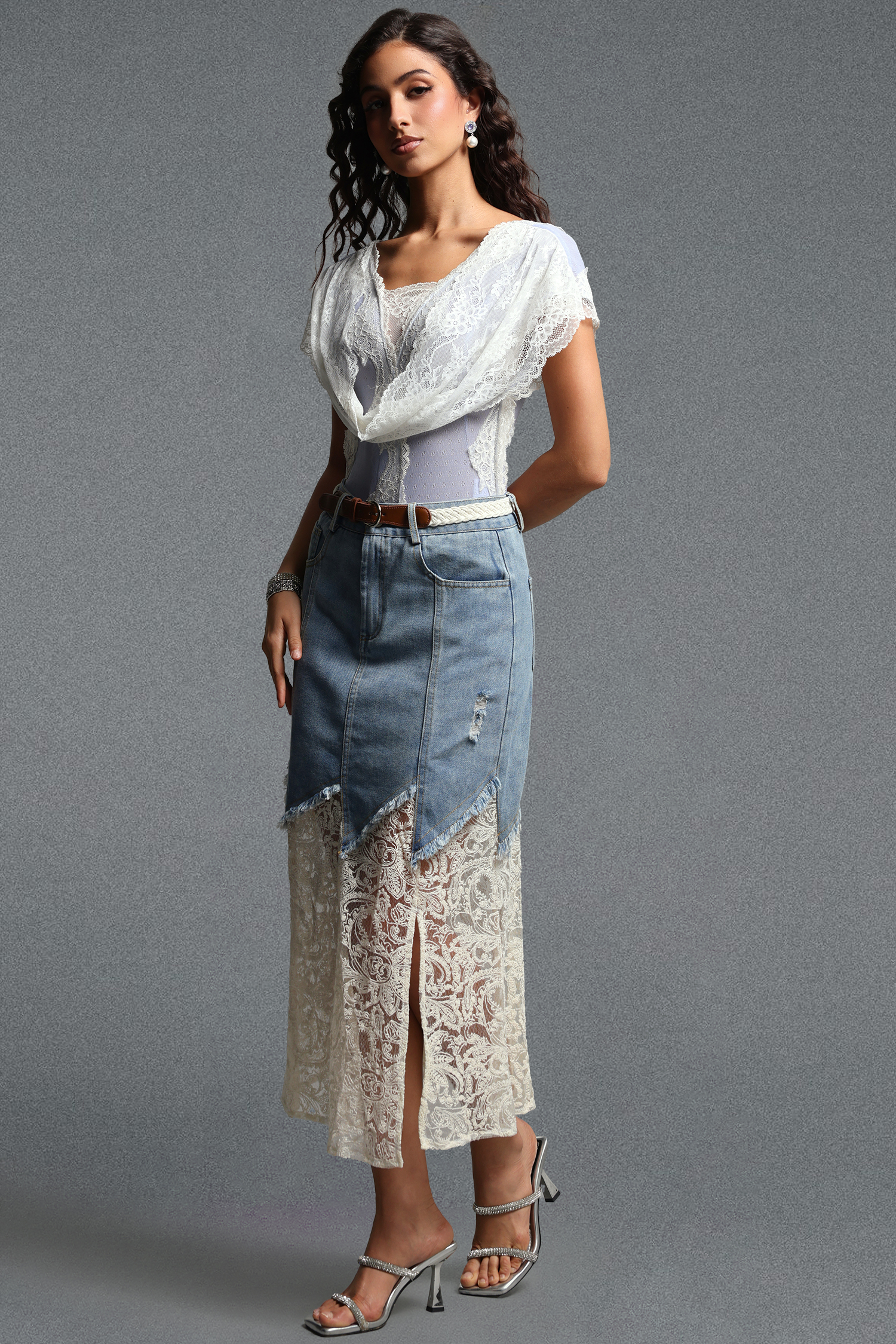 Salama Chic Tailored Lace Trimmed Bodysuit Or Skirt
