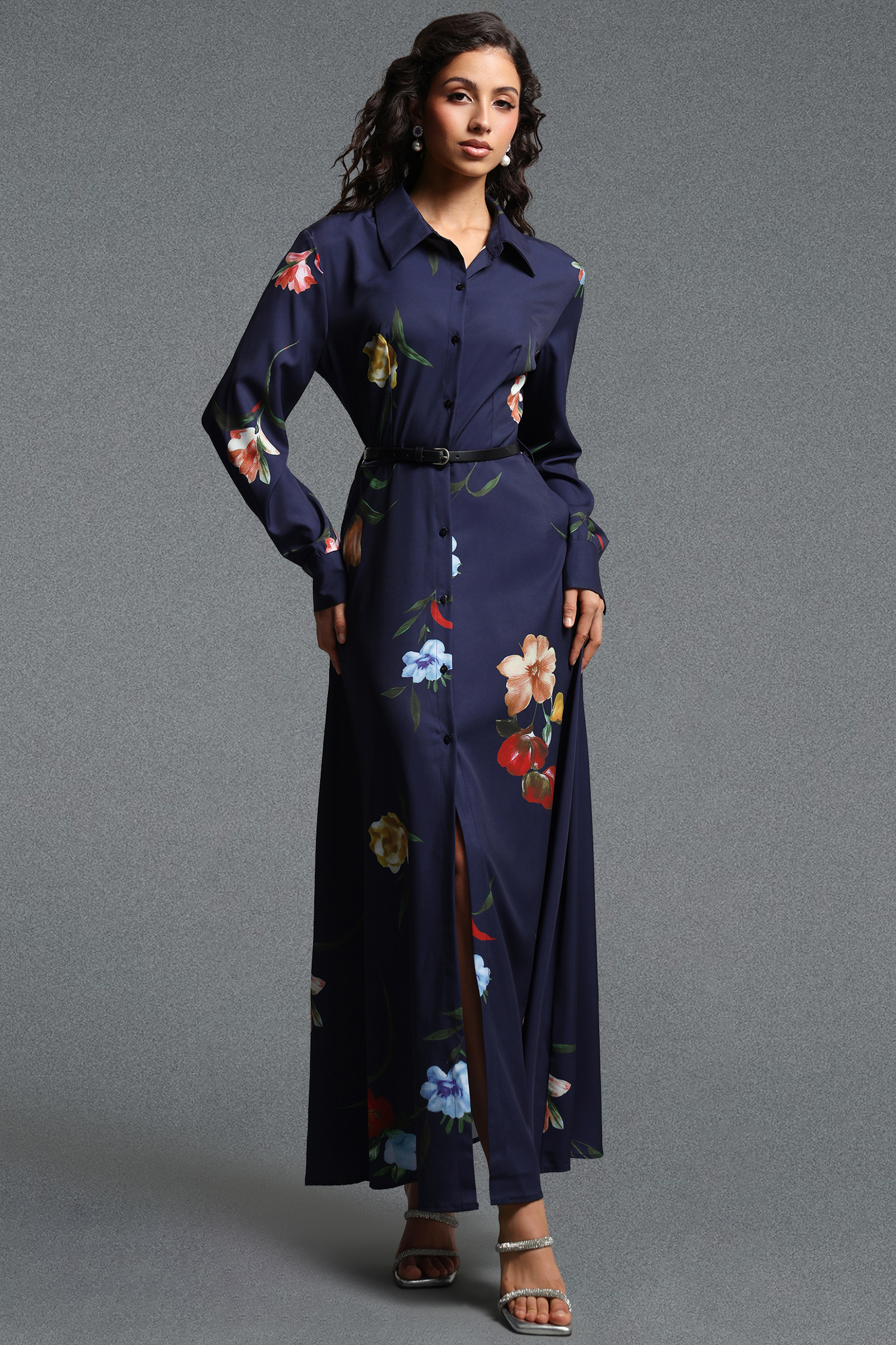 Salla Vintage Flowy Long Sleeve Floral Print Woven Maxi Dress