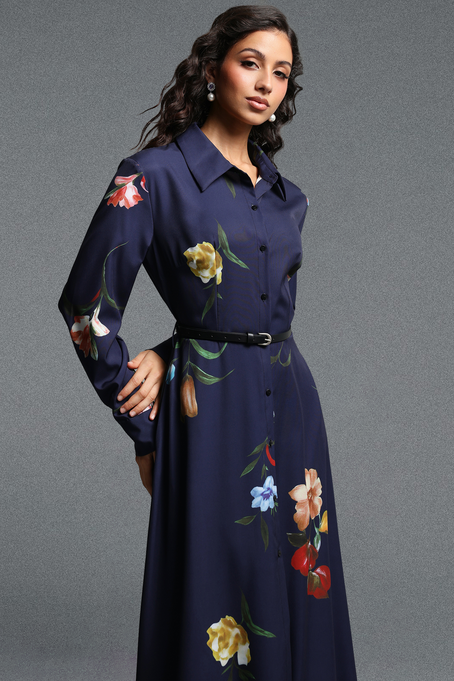 Salla Vintage Flowy Long Sleeve Floral Print Woven Maxi Dress