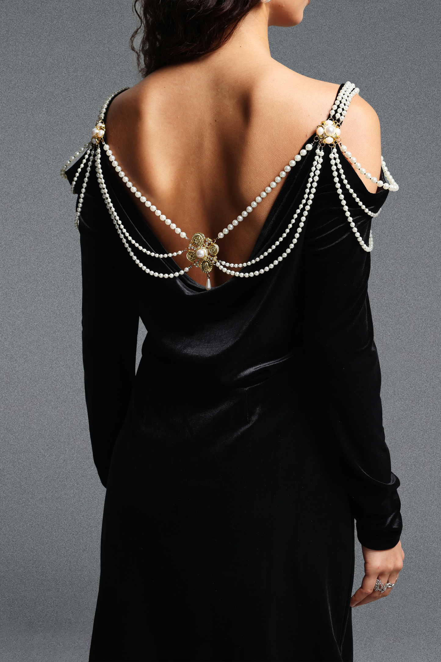 Dolcie Vintage Tailored Long Sleeve Pearl Chain Mini Dress