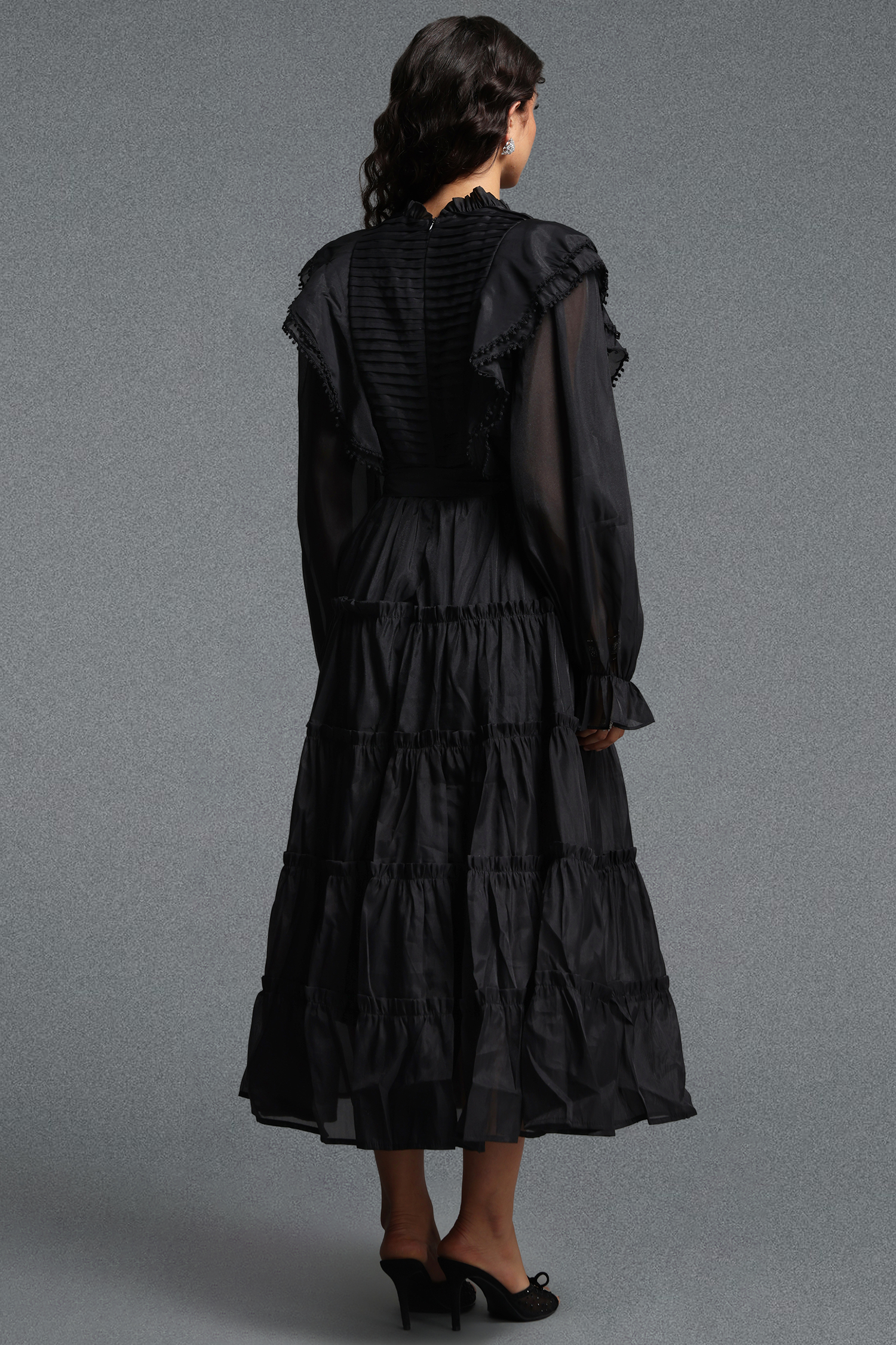 Molia Romantic Flowy Long Sleeve Ruffle Woven Maxi Dress
