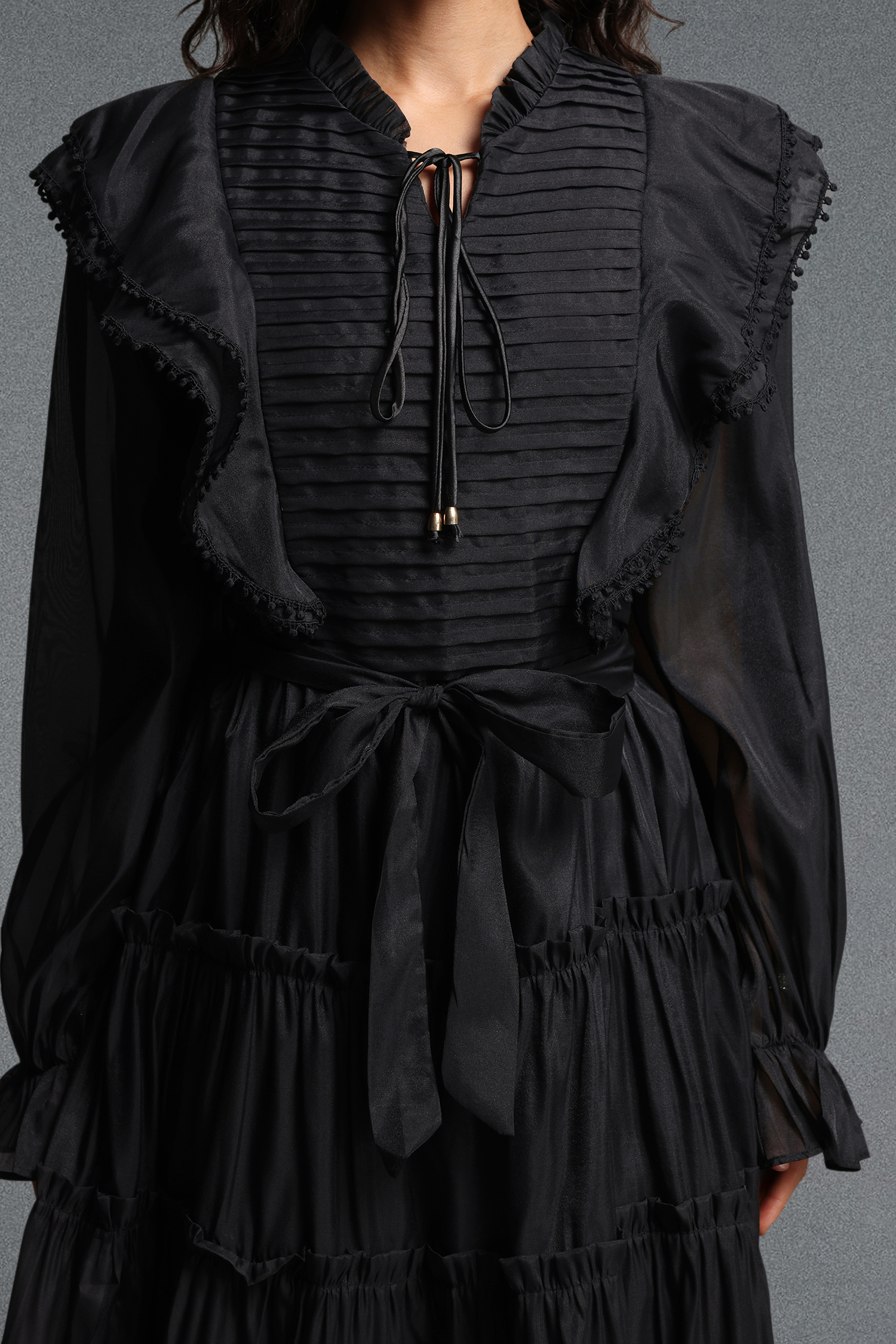 Molia Romantic Flowy Long Sleeve Ruffle Woven Maxi Dress