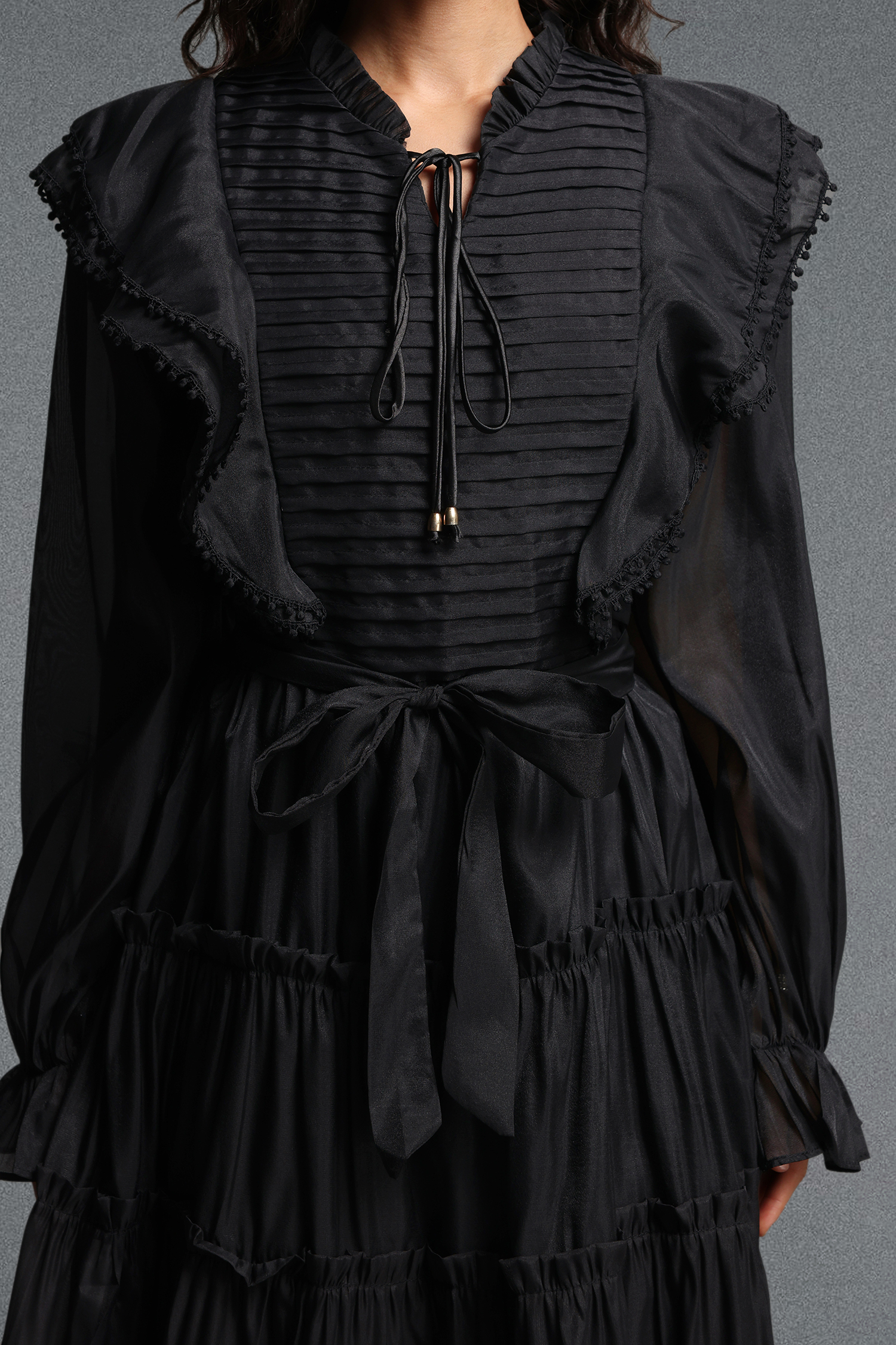 Molia Romantic Flowy Long Sleeve Ruffle Woven Maxi Dress