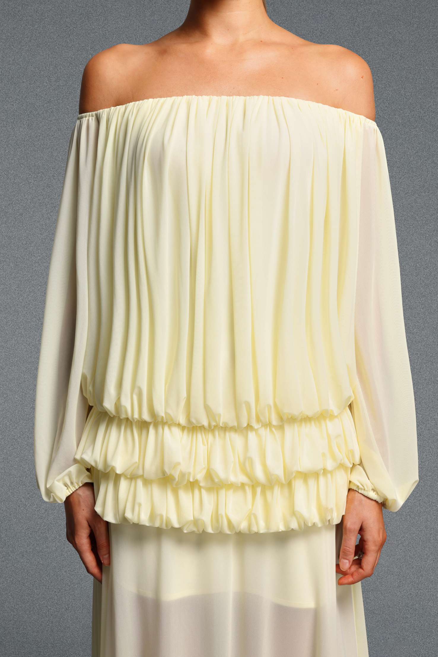 Gianna Elegant Off Shoulder Long Sleeve Ruched Top Midi Skirt Knit Two Piece Set