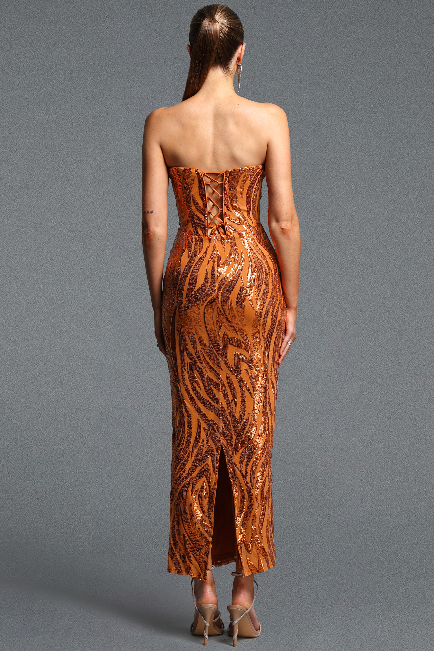Lila Exquisite Sweet Heart Neck Rhinestone Sequin Floral Maxi Dress