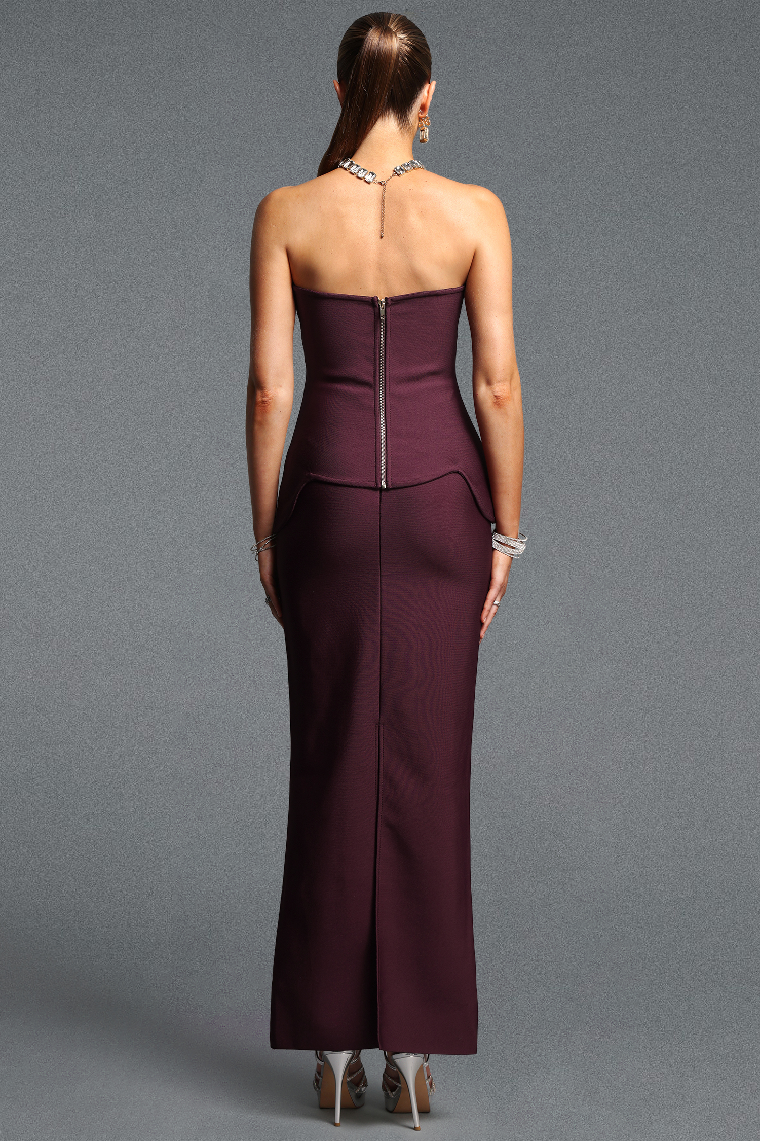Yette Chic Contour Strapless Beaded Bandage Maxi Top and Skirt Set