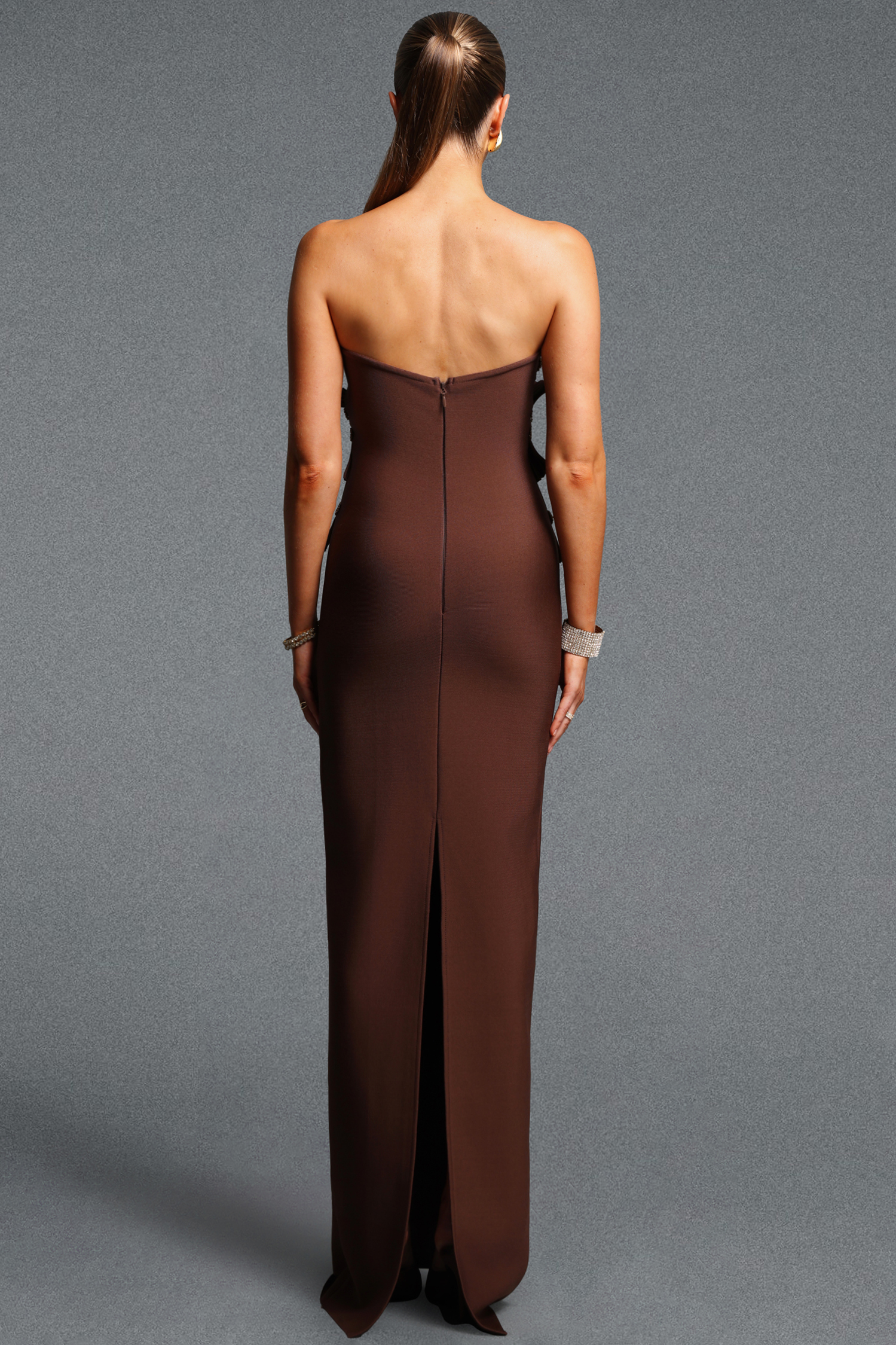 Toto Stylish Strapless Ruched Beaded Decor Bandage Maxi Dress