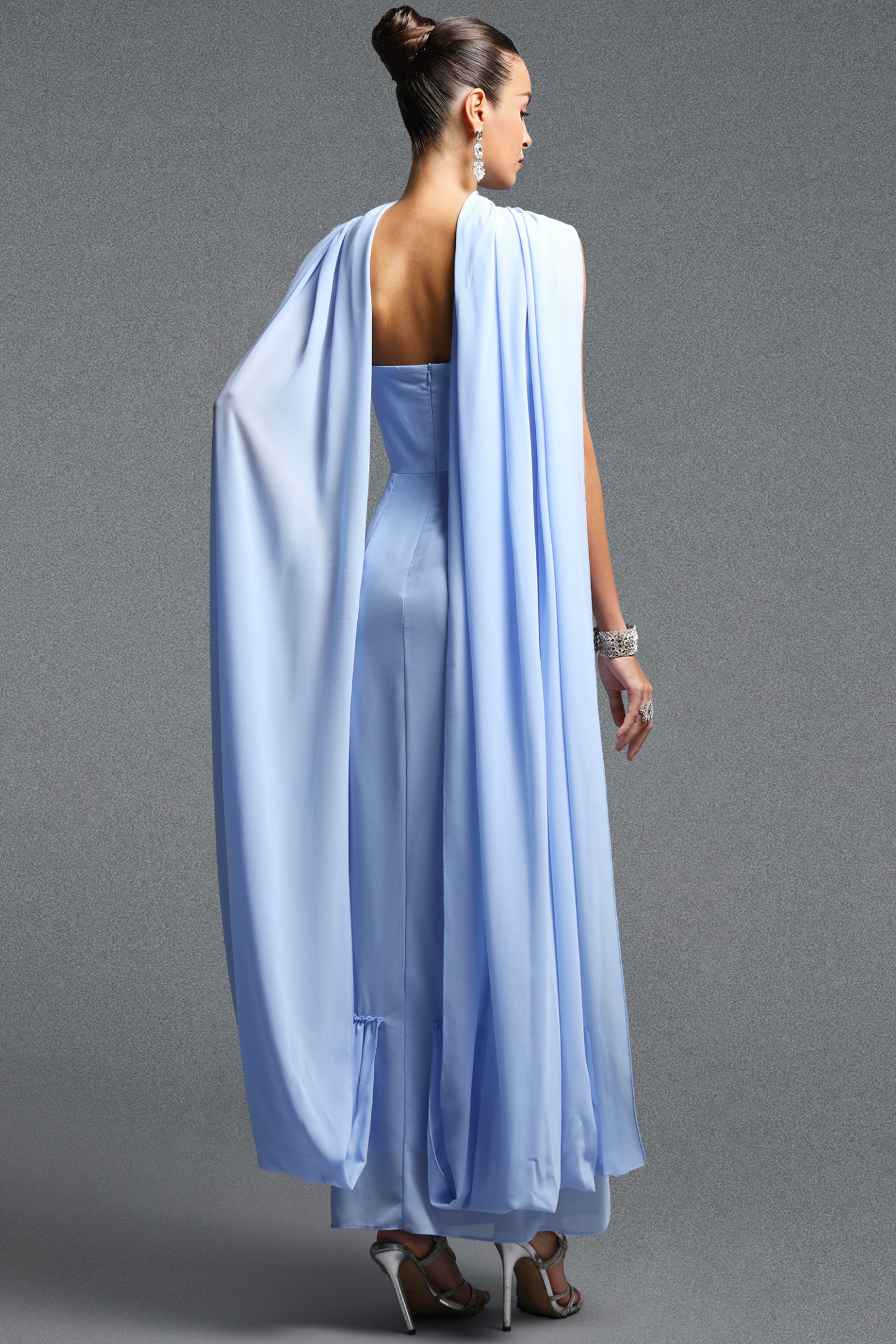 Raee Elegant Flowy Off Shoulder Sleeveless Ruched Chiffon Maxi Dress