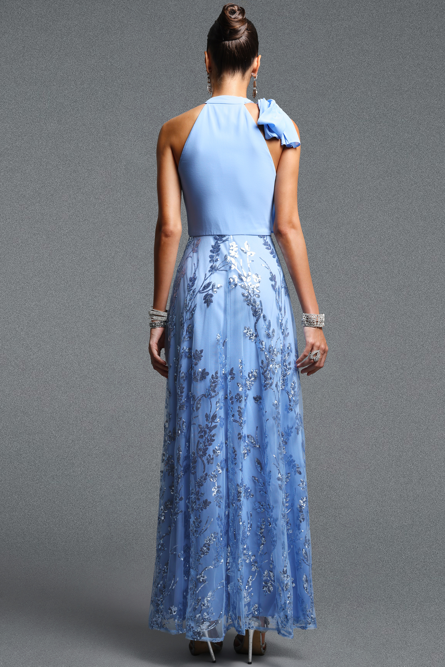 Vanya Elegant Flowy Halter Sequin Floral Maxi Dress
