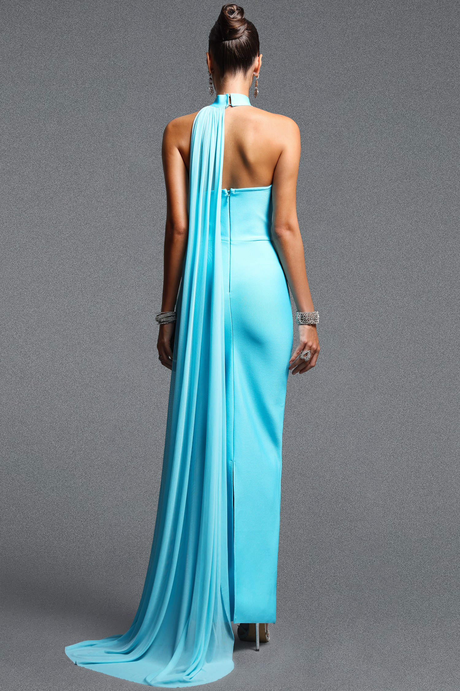 Makila Classic Contour Halter Rhinestone Bandage Maxi Dress