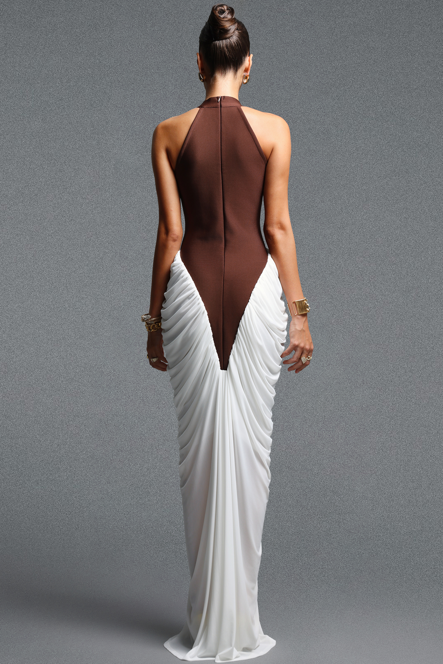 Eugenia Elegant Flowy Halter Ruched Contrast Bandage Maxi Dress