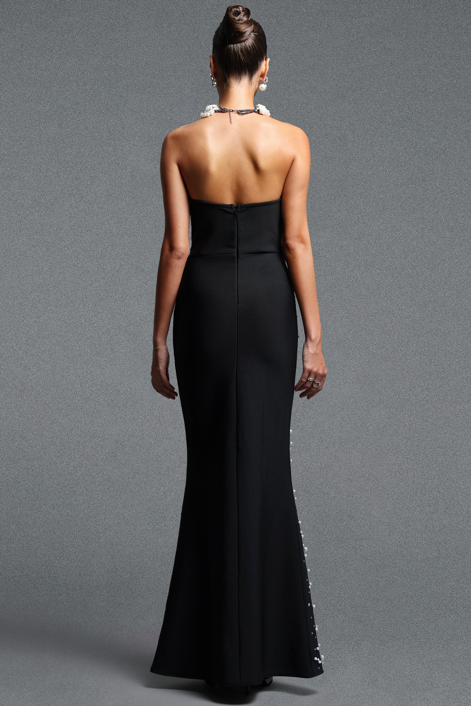Dekia Elegant Contour Strapless Pearl Bandage Maxi Dress
