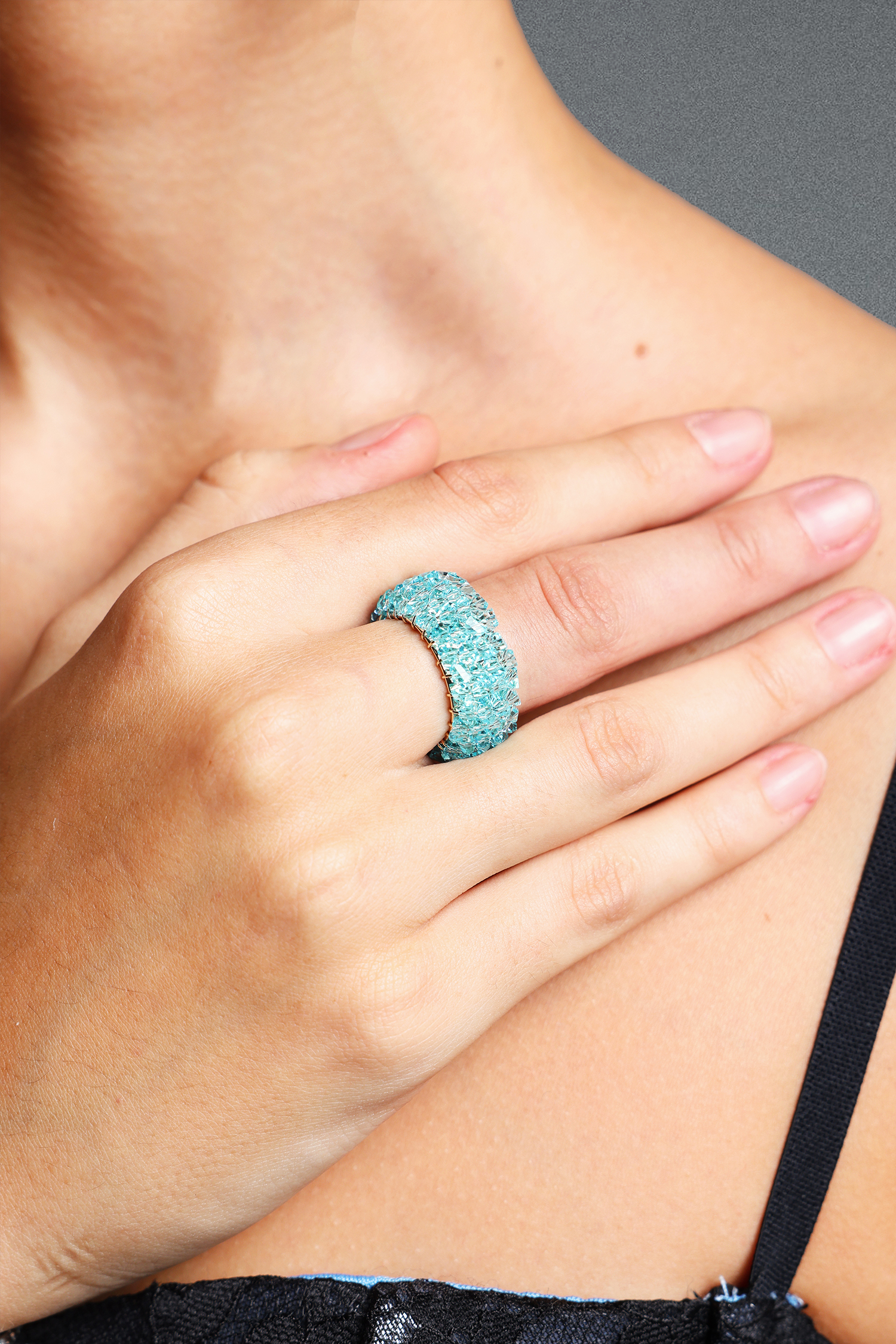 Roxanne Gorgeous Wide Band Paved Rhinestone Ring