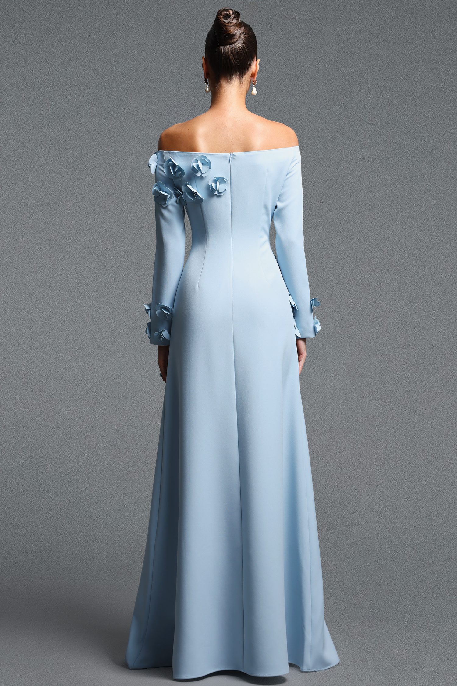 Vivienne Elegant Contour Off Shoulder Long Sleeve Floral Woven Maxi Dress