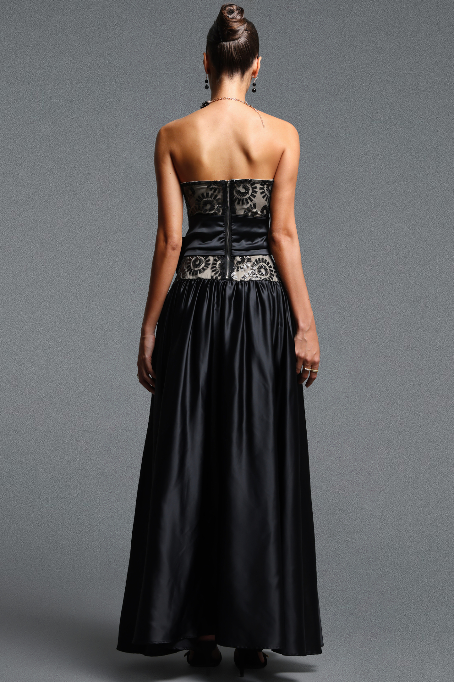 Ivory Classic Strapless Floral Bow Lace Maxi Dress