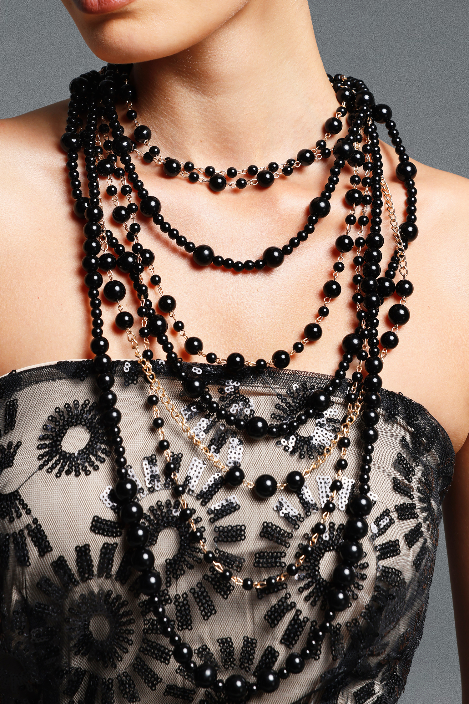 Tillie Vintage Multi Layer Black Beaded Necklace
