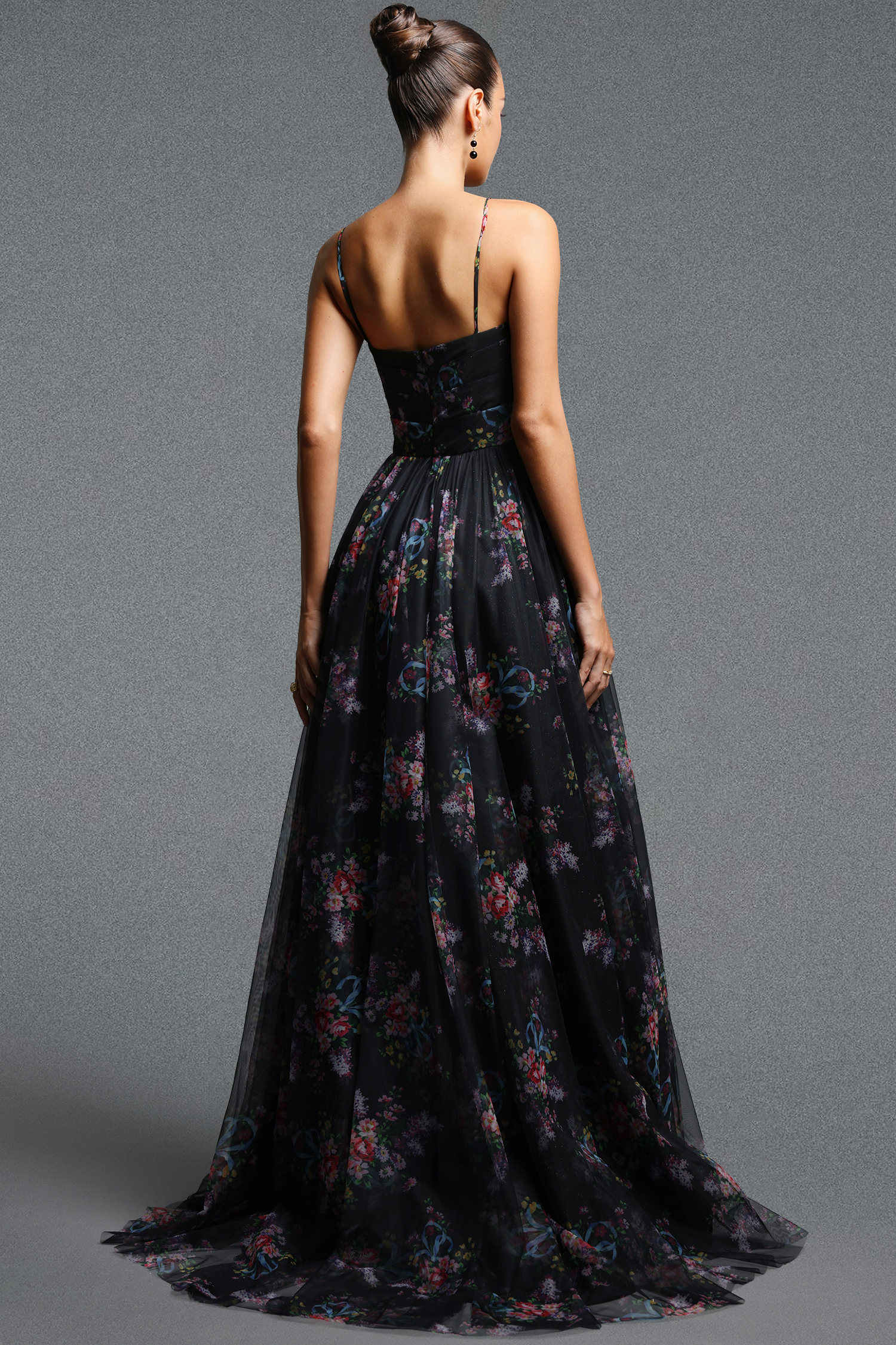 Lzada Elegant Flowy Strap Floral Print High Slit Mesh Maxi Dress