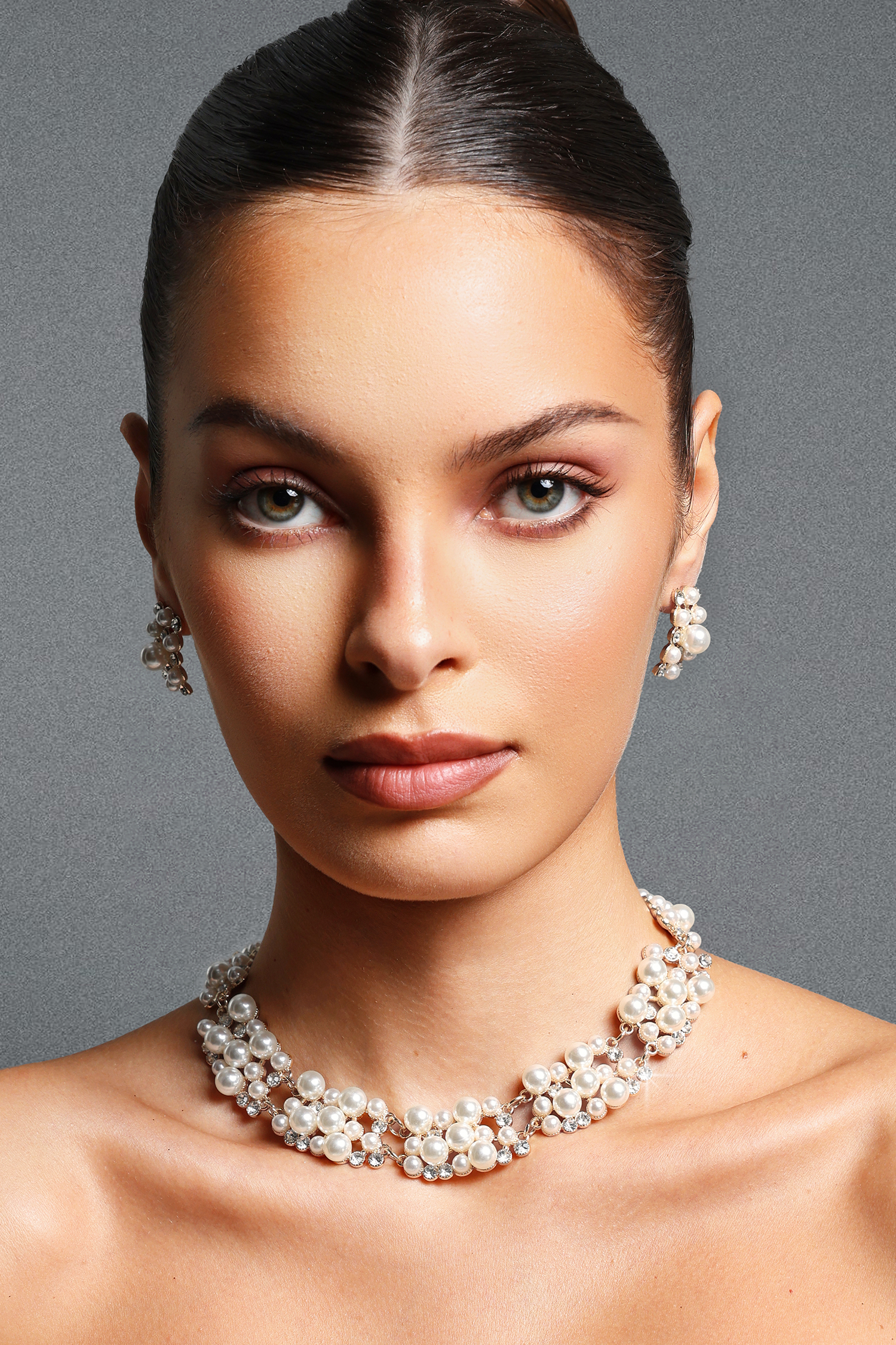 Maisie Vintage Multi Layer Pearl Rhinestone Necklace And Earrings Set
