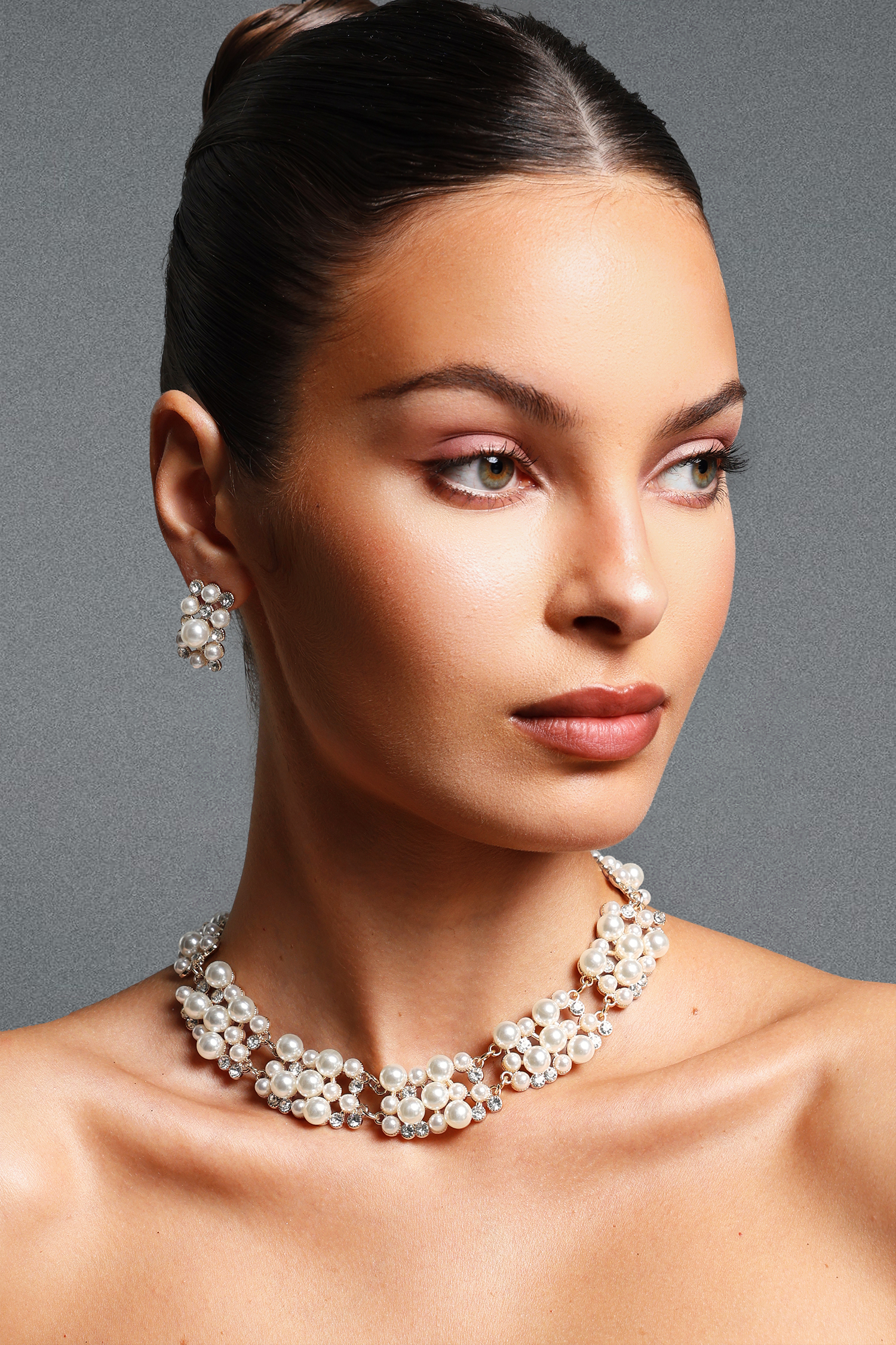 Maisie Vintage Multi Layer Pearl Rhinestone Necklace And Earrings Set