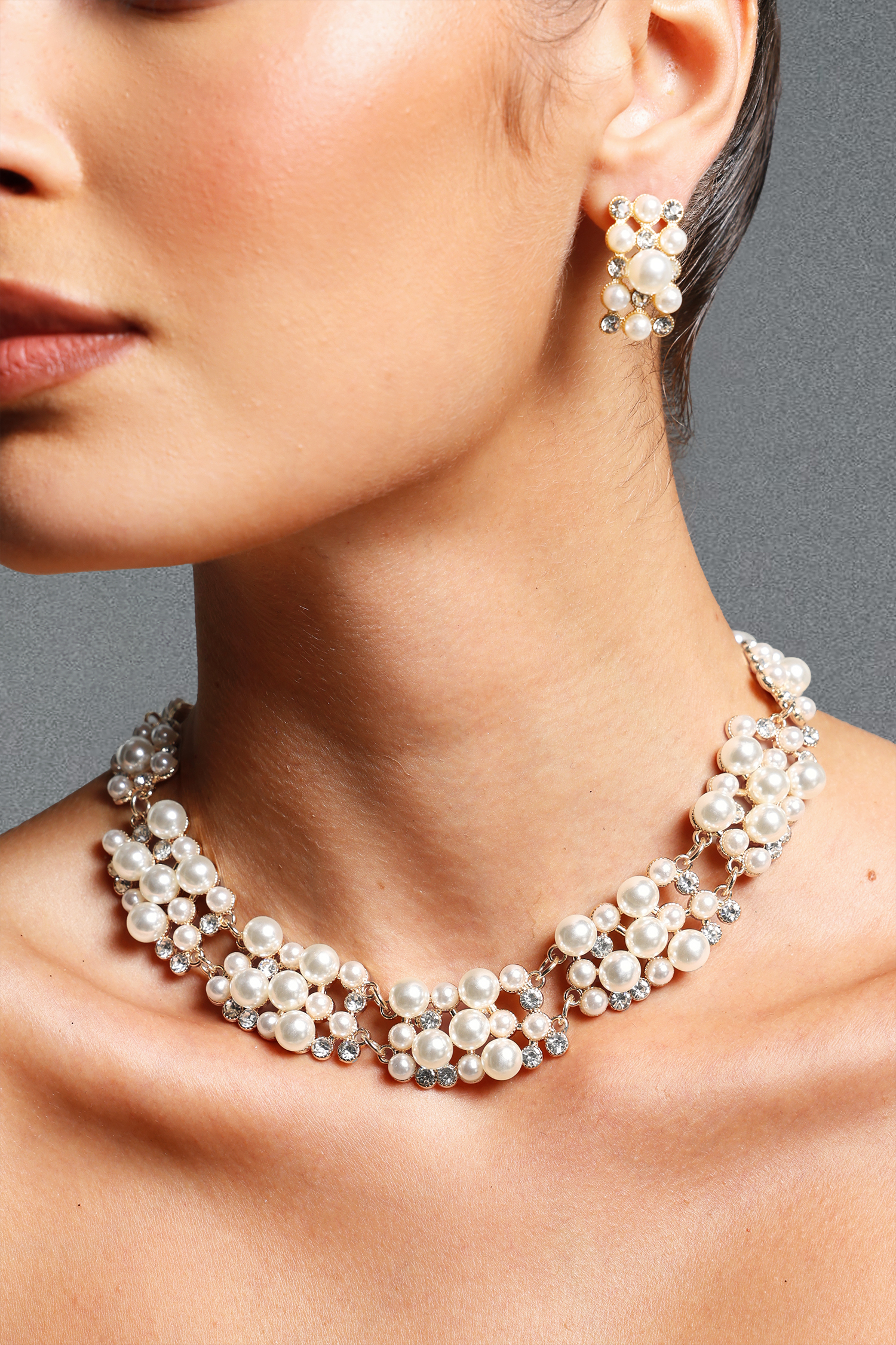 Maisie Vintage Multi Layer Pearl Rhinestone Necklace And Earrings Set