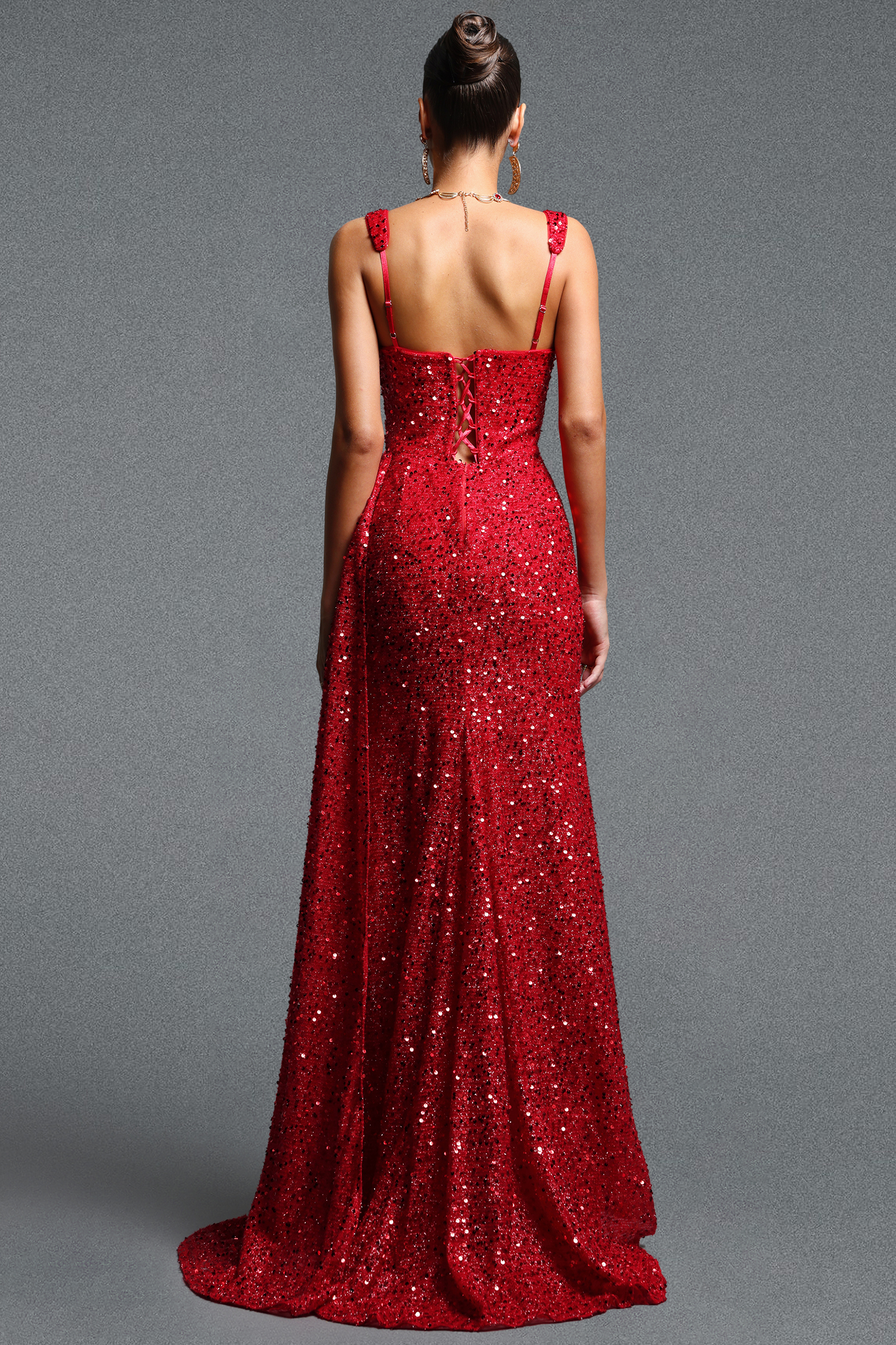 Dido Sexy Fitted Square Neck Sleeveless Sequin Ruched Maxi Dress