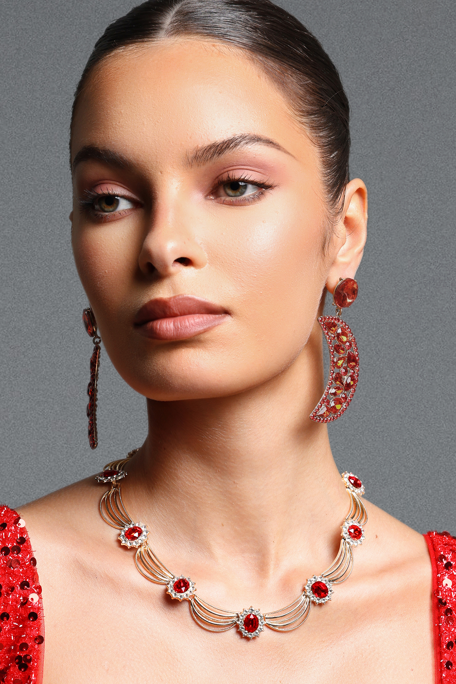 Tabitha Vintage Multi Wire Red Gemstone Choker Necklace