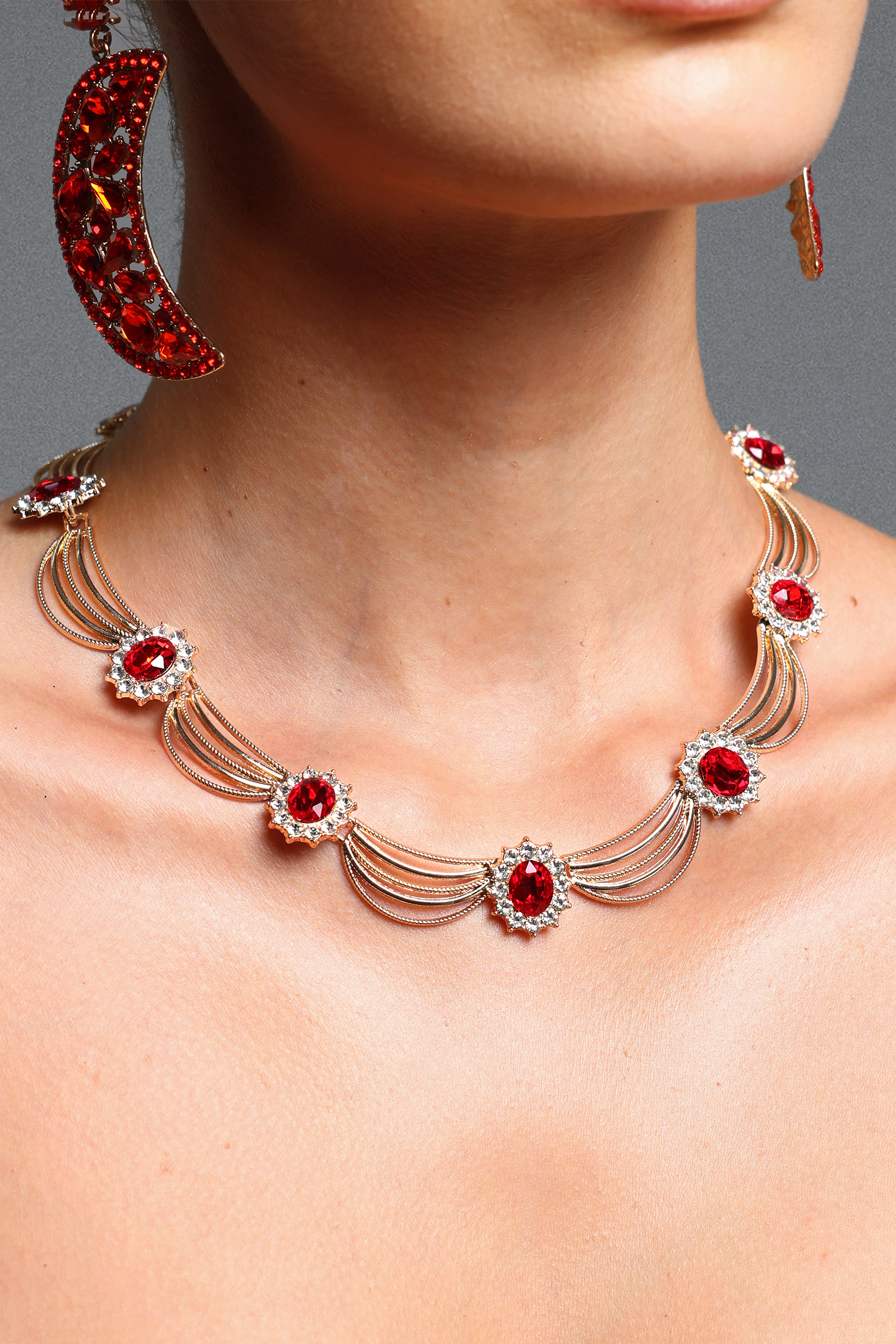 Tabitha Vintage Multi Wire Red Gemstone Choker Necklace