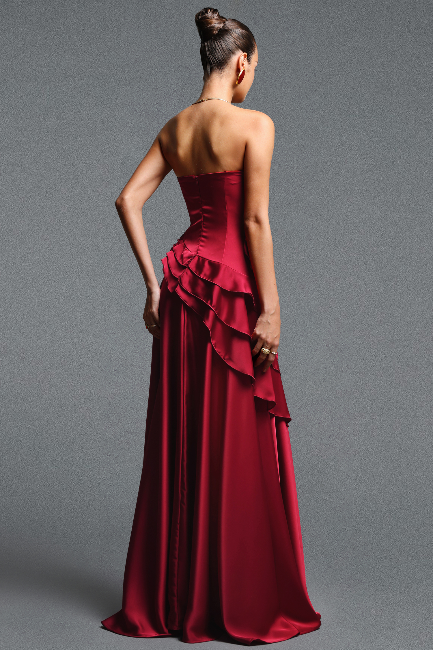 Saraja Classic Flowy Strapless Floral Ruched Maxi Dress
