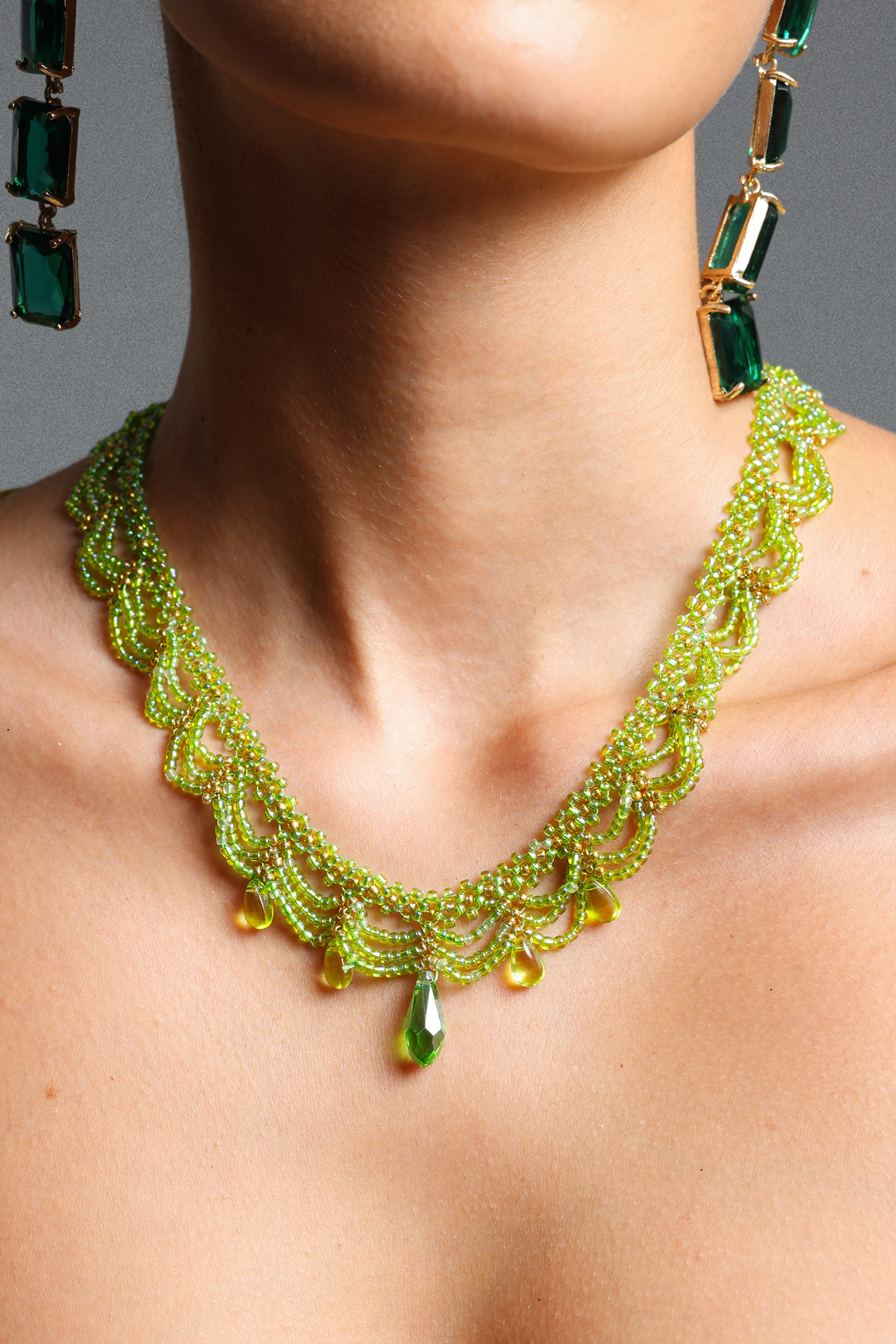 Larina Vintage Beaded Lace Crystal Necklace
