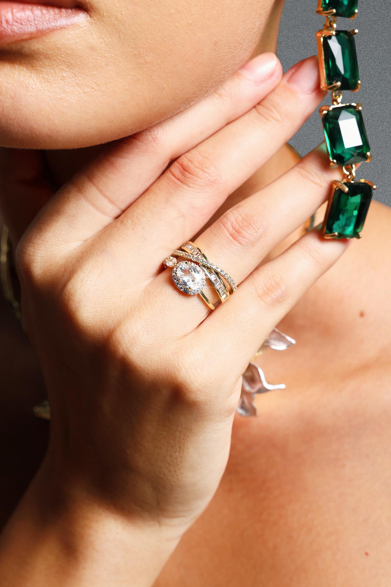 Eleni Gorgeous Multi Layer Crossed Rhinestone Open Ring
