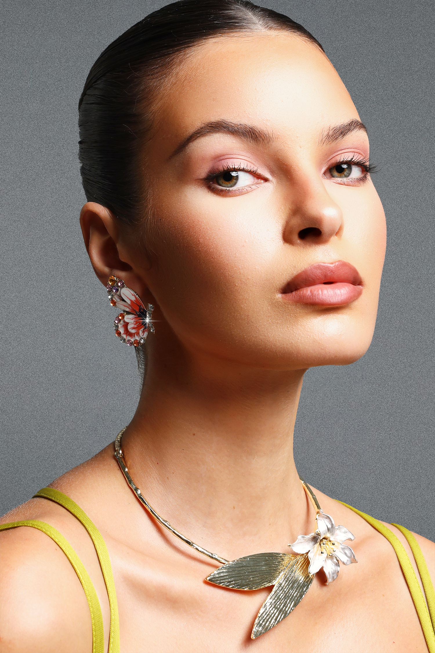 Dulio Vintage Painted Butterfly Multi Color Gemstone Rhinestone Drop Earrings