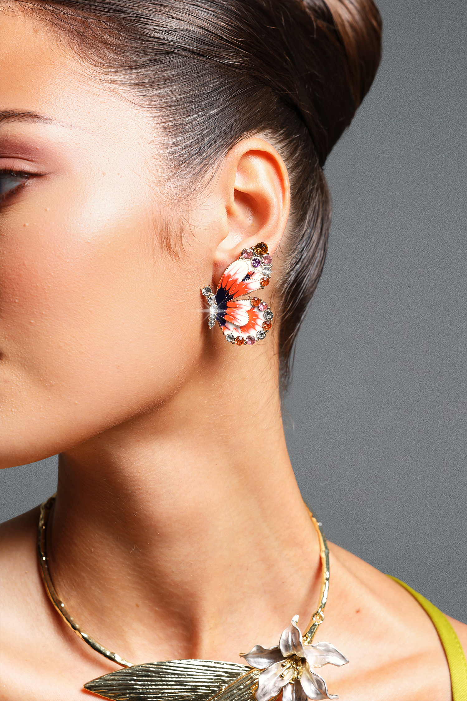Dulio Vintage Painted Butterfly Multi Color Gemstone Rhinestone Drop Earrings