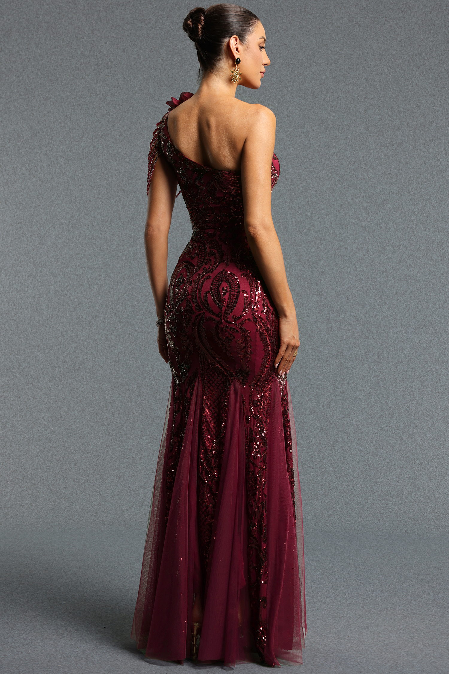 Lliana Classic Halter Sleeveless Feather Rhinestone Pleated Maxi Dress