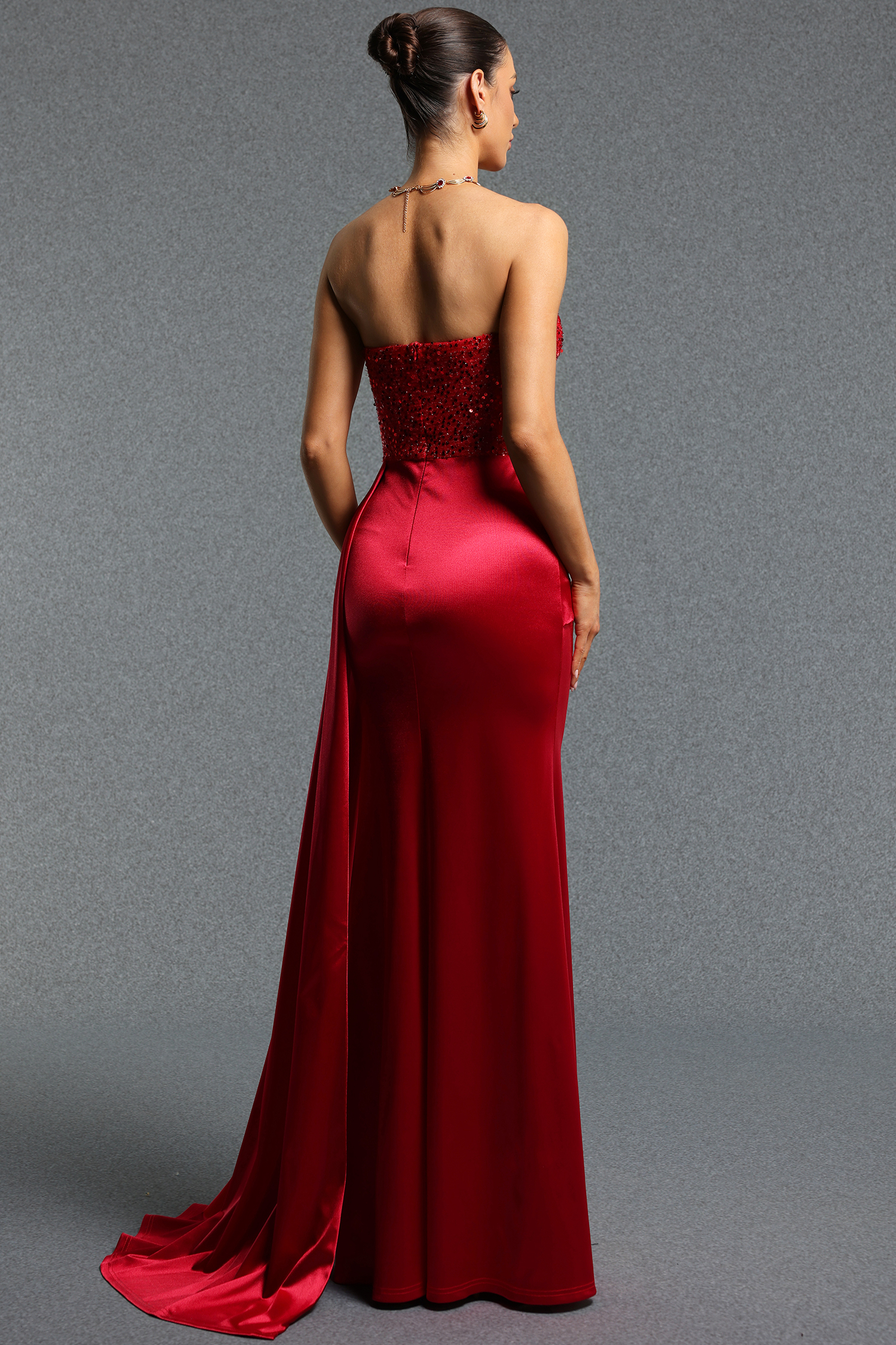 Sabell Classic Strapless Sleeveless Sequin Ruched Maxi Dress