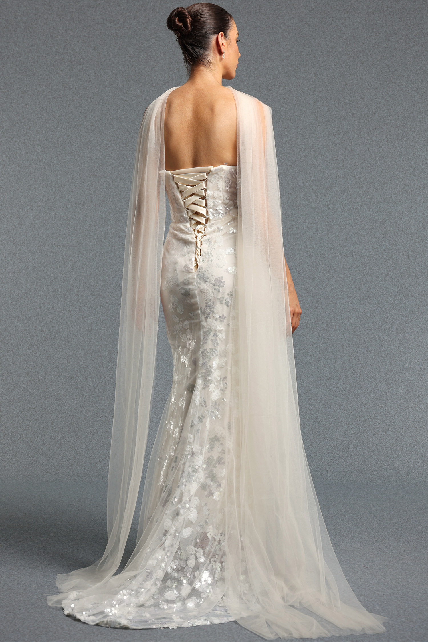 Sucia Classic Strapless Floral Tulle Mermaid Maxi Dress With Train