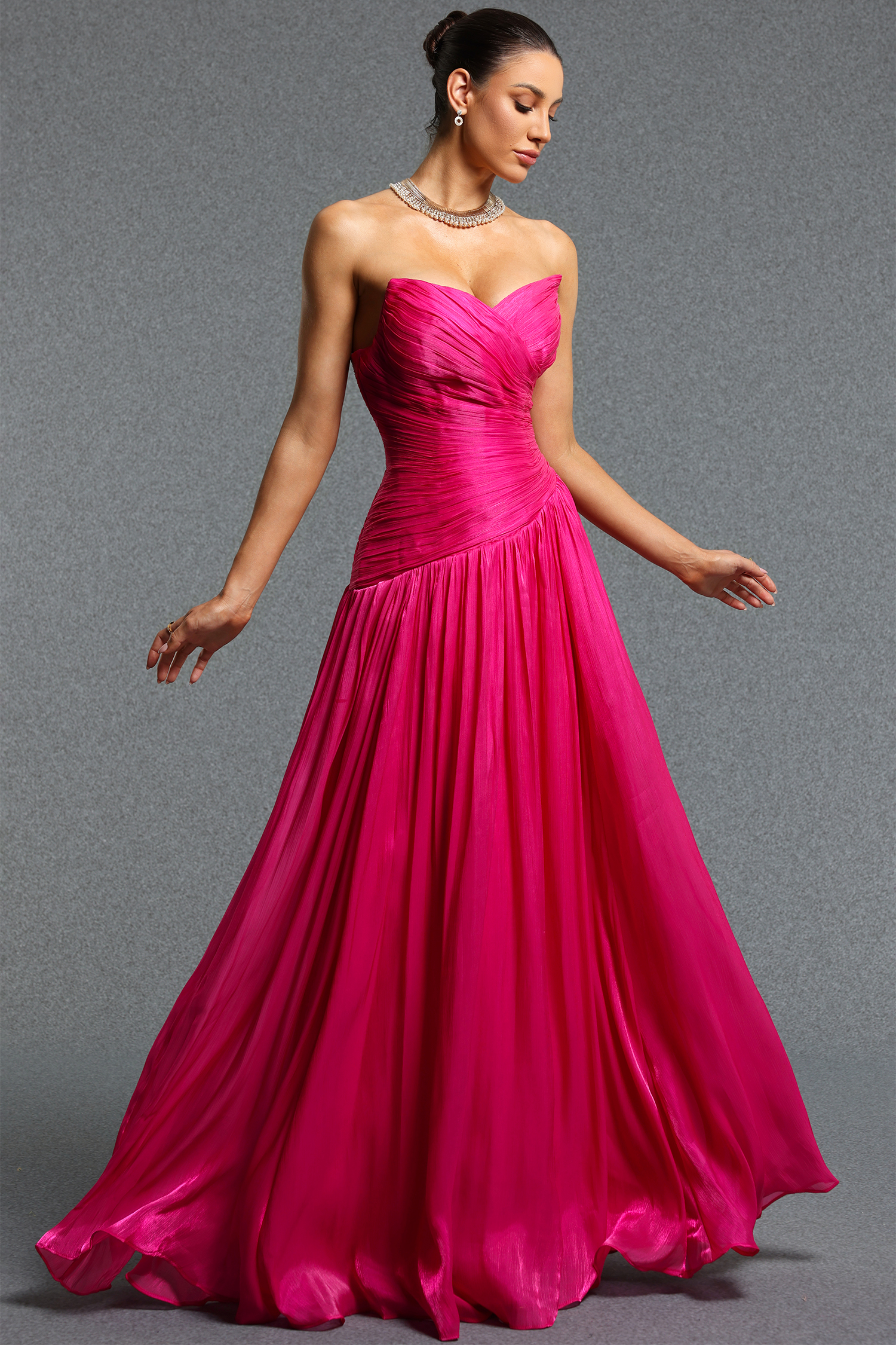 Emory Classic Strapless Sleeveless Ruched Maxi Dress