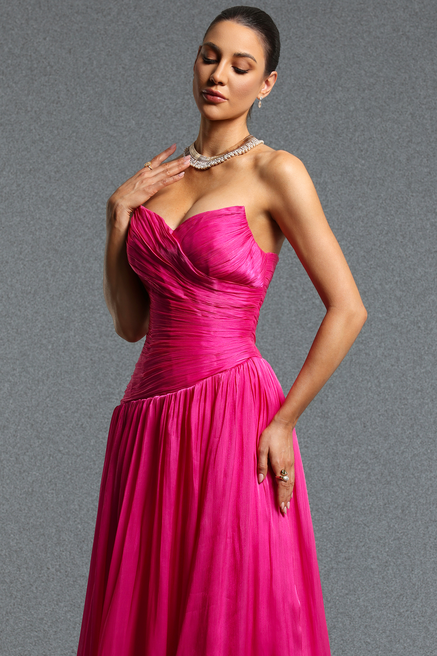 Emory Classic Strapless Sleeveless Ruched Maxi Dress