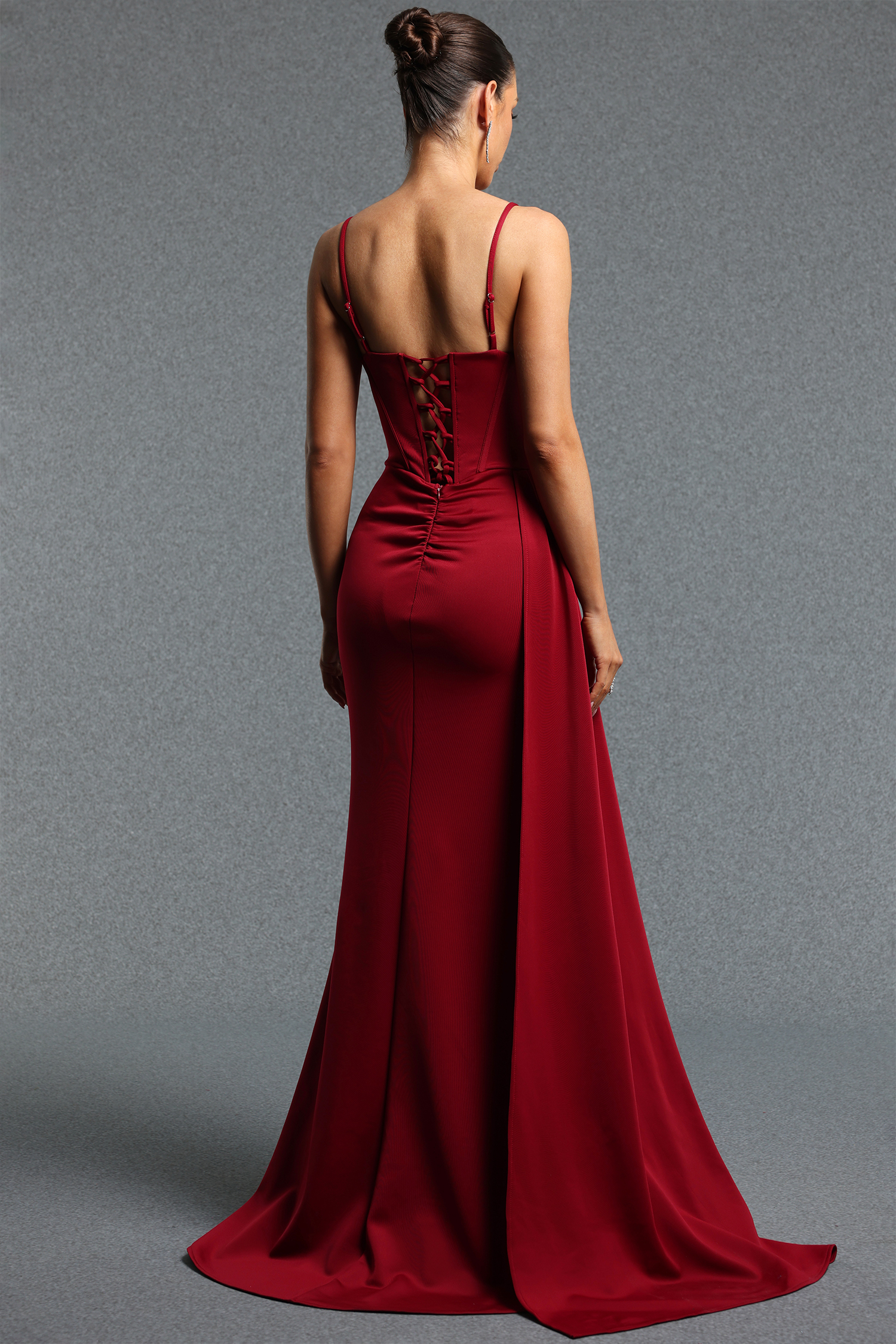 Wille Sexy Spaghetti Strap V Neck Rhinestone Corset Slit Maxi Dress