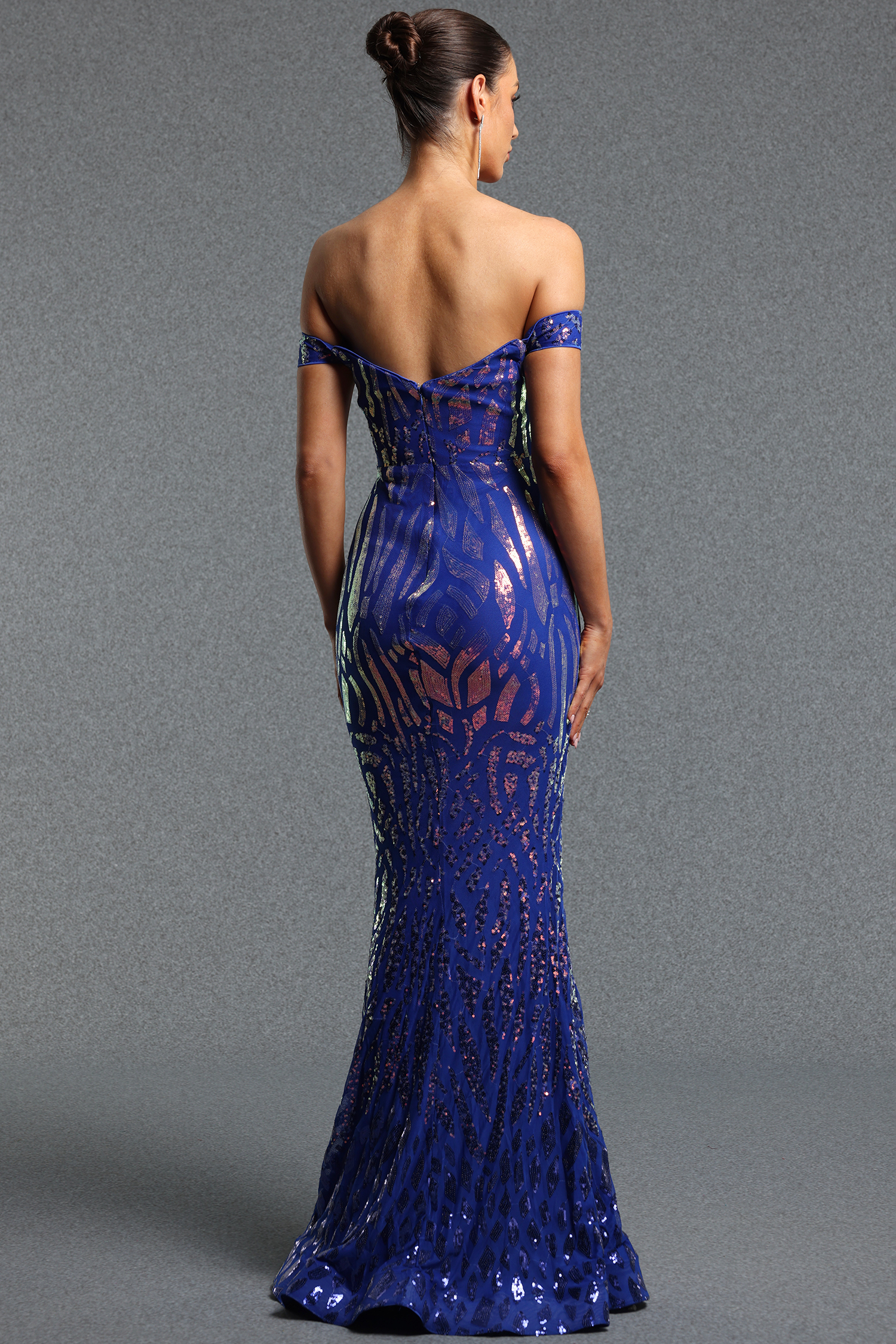 Spiral Elegant Off Shoulder Iridescent Sequin Mermaid Maxi Dress