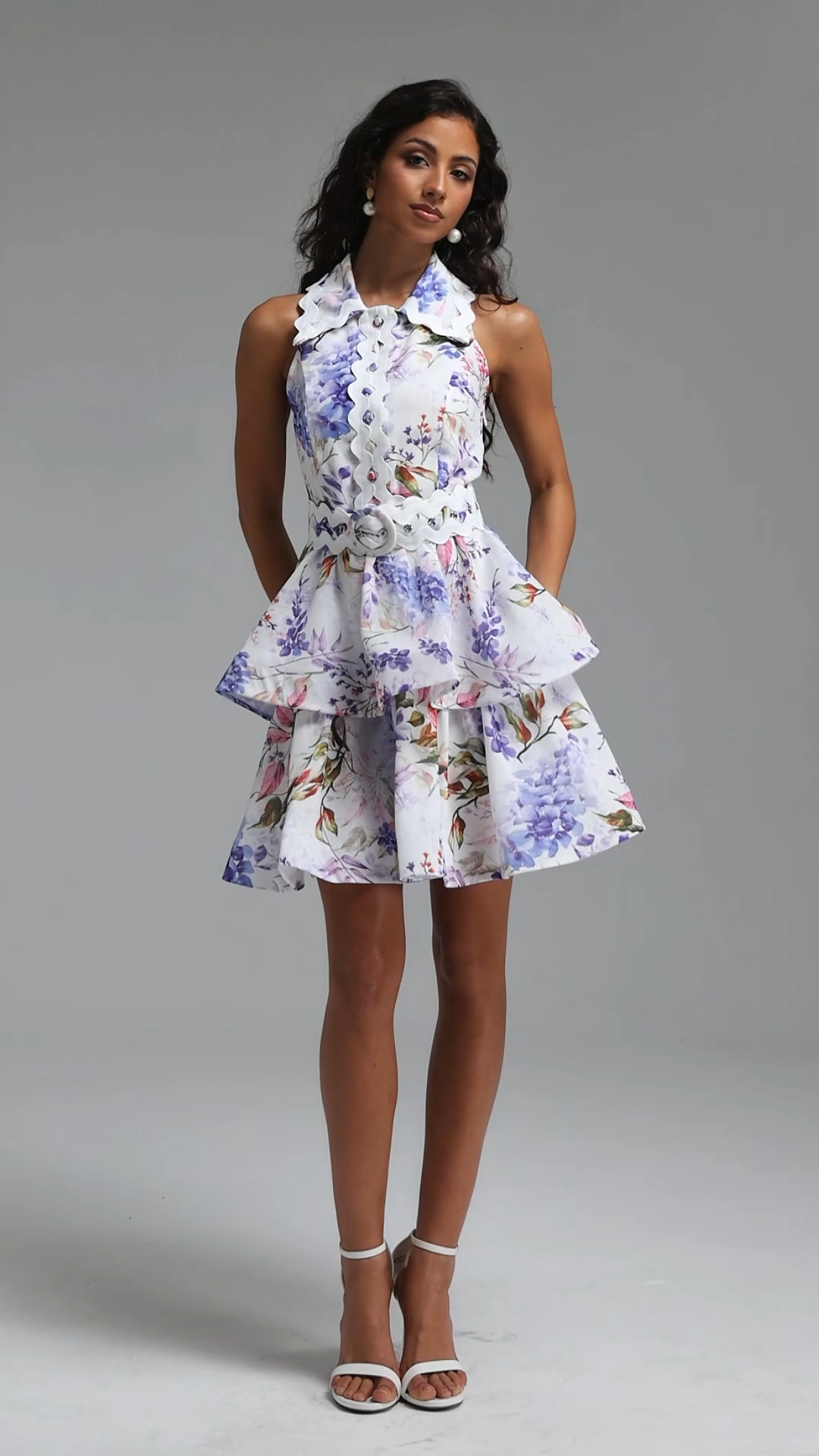 Dilara Chic Tailored Sleeveless Floral Print Woven Mini Dress