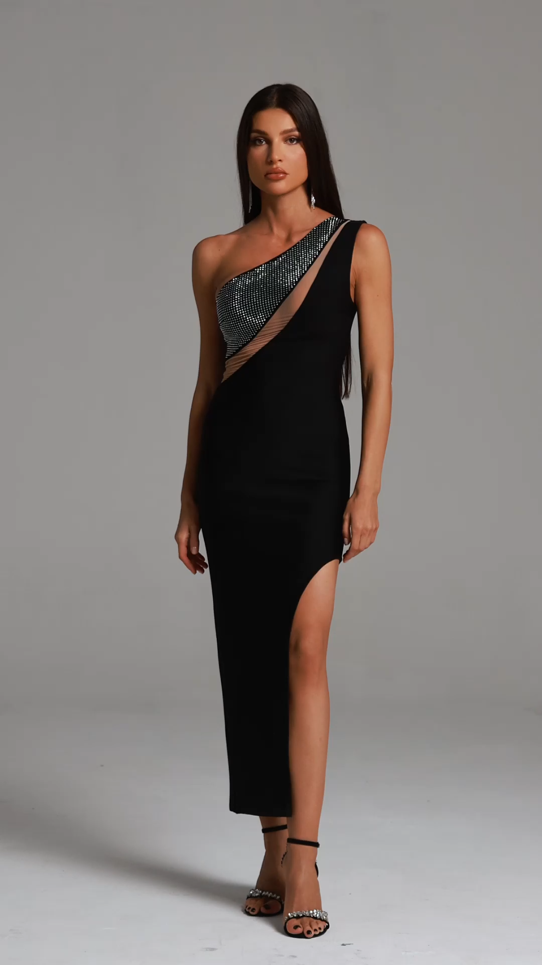 Hayden One Shoulder Sleeveless Diamond Bandage Maxi Dress