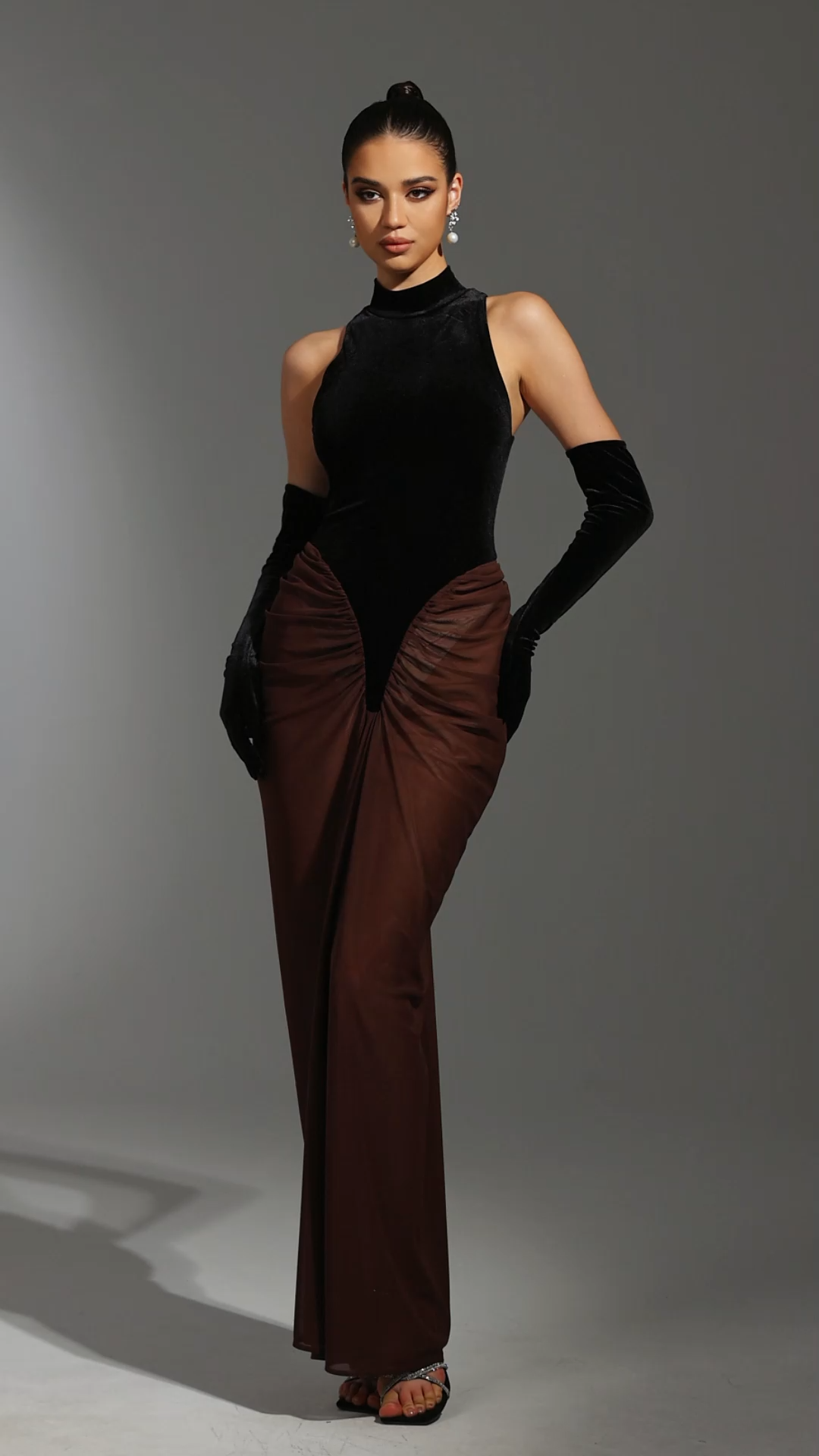 Qearl Sleeveless Wrinkle Sleeve Maxi Dress