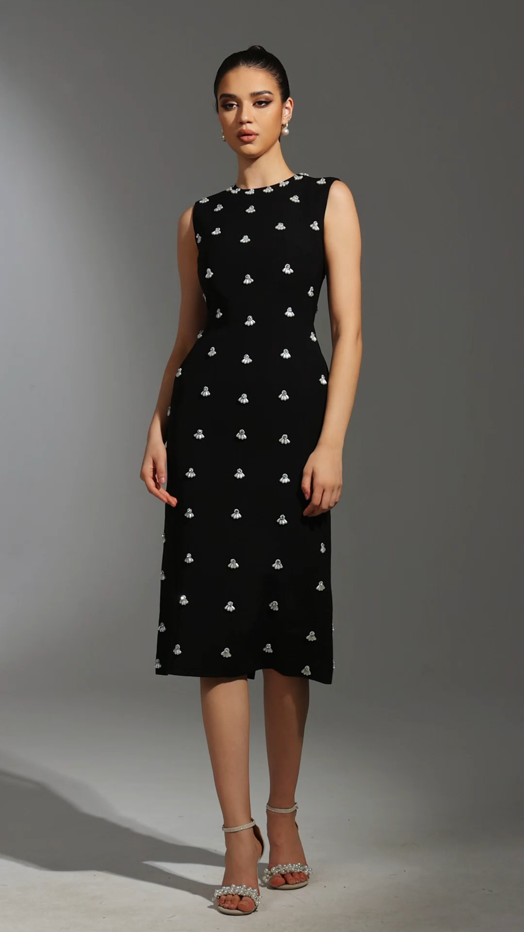 Rahan Sleeveless Pearl Midi Dress