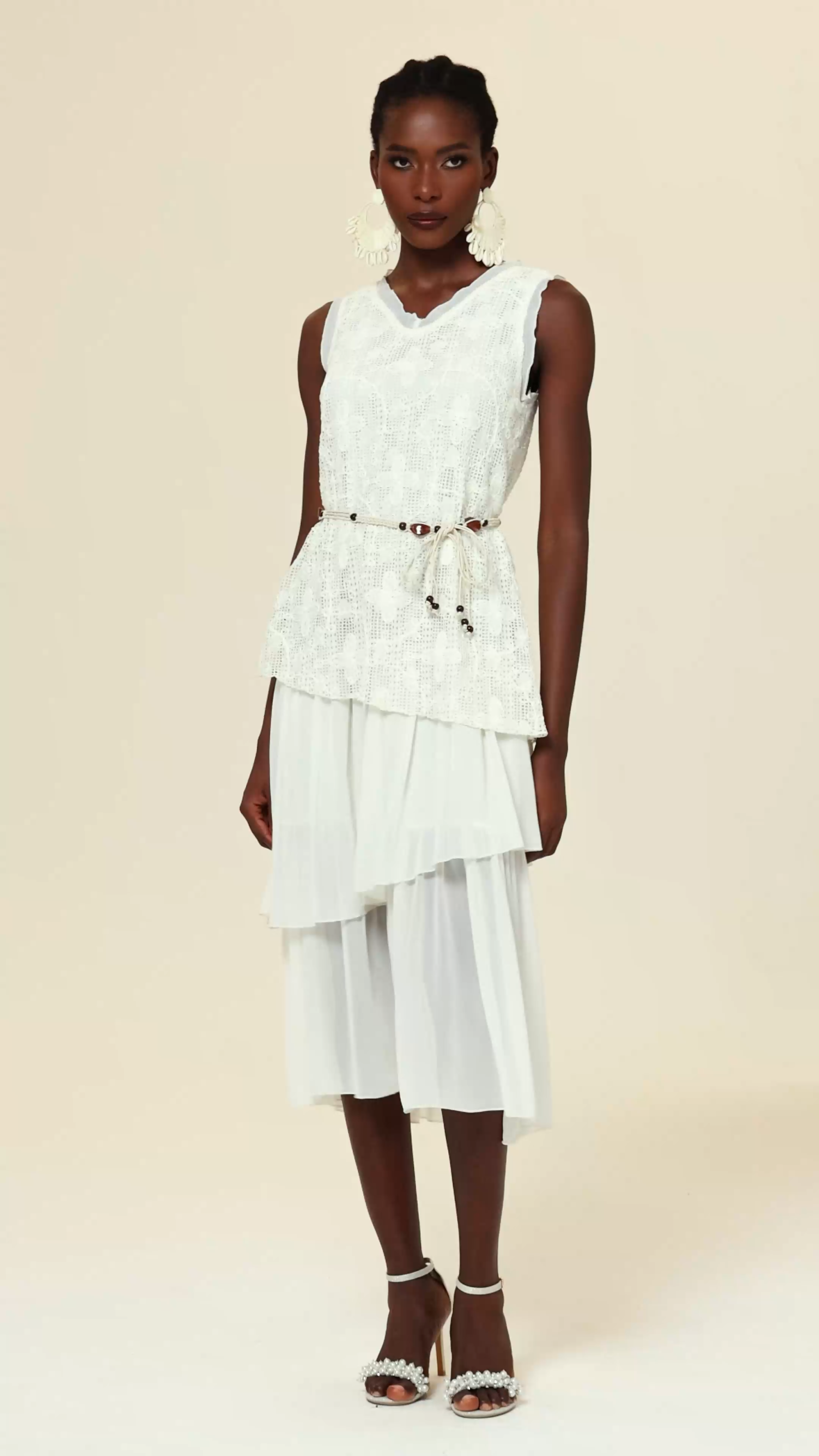 Edie V-Neck Lace Folds Midi Dress