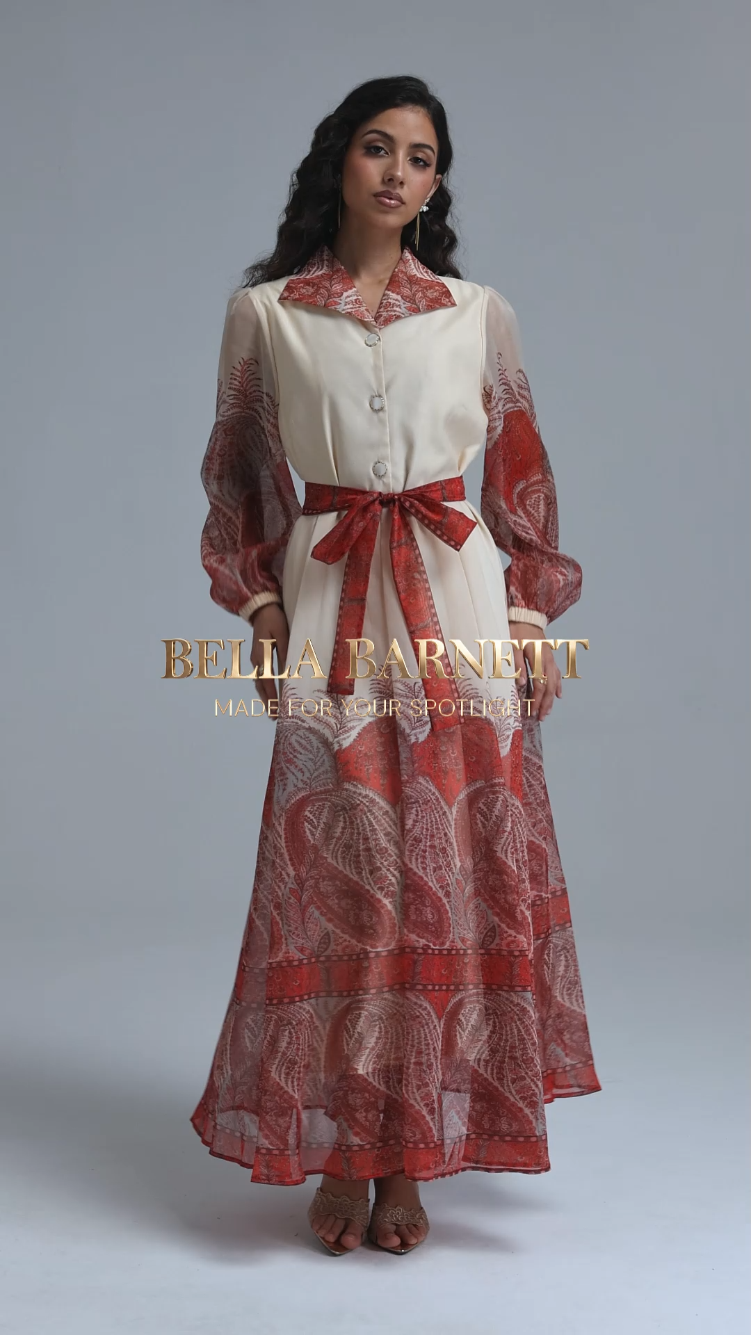 Millipin Romantic Flowy Long Sleeve Paisley Print Woven Maxi Dress