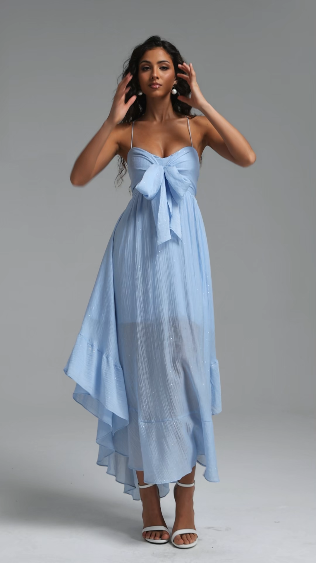 Eyola Resort Flowy Sleeveless Bow Chiffon Maxi Dress
