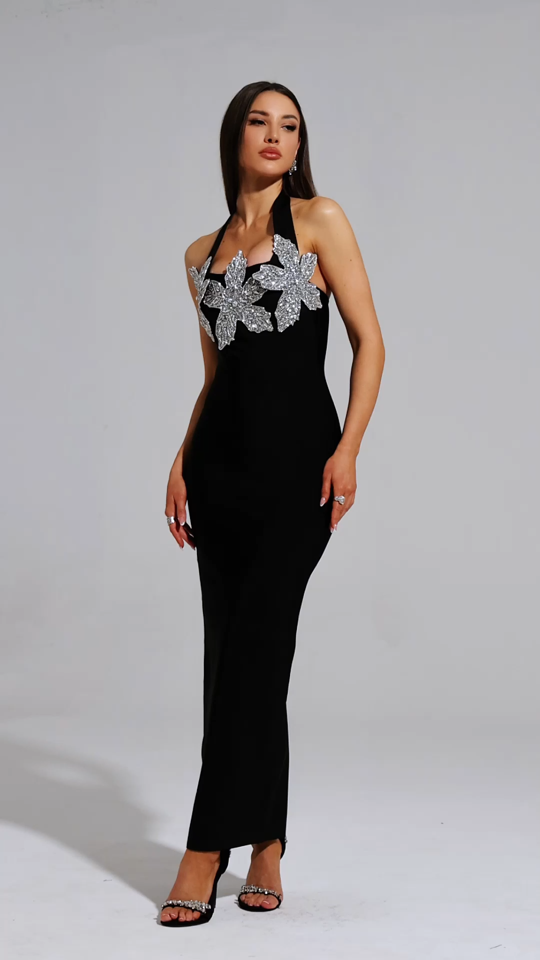 Stretchy Halter Flowers Maxi Dress