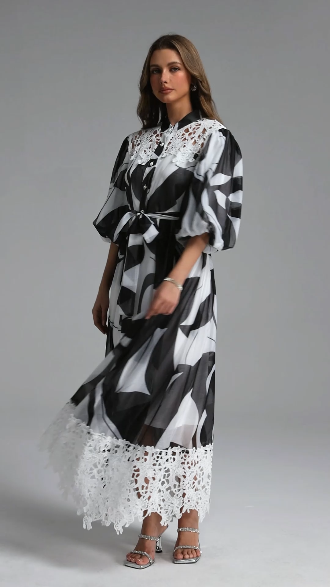 Tzeitel Resort Flowy Puff Sleeve Print Organza Maxi Dress