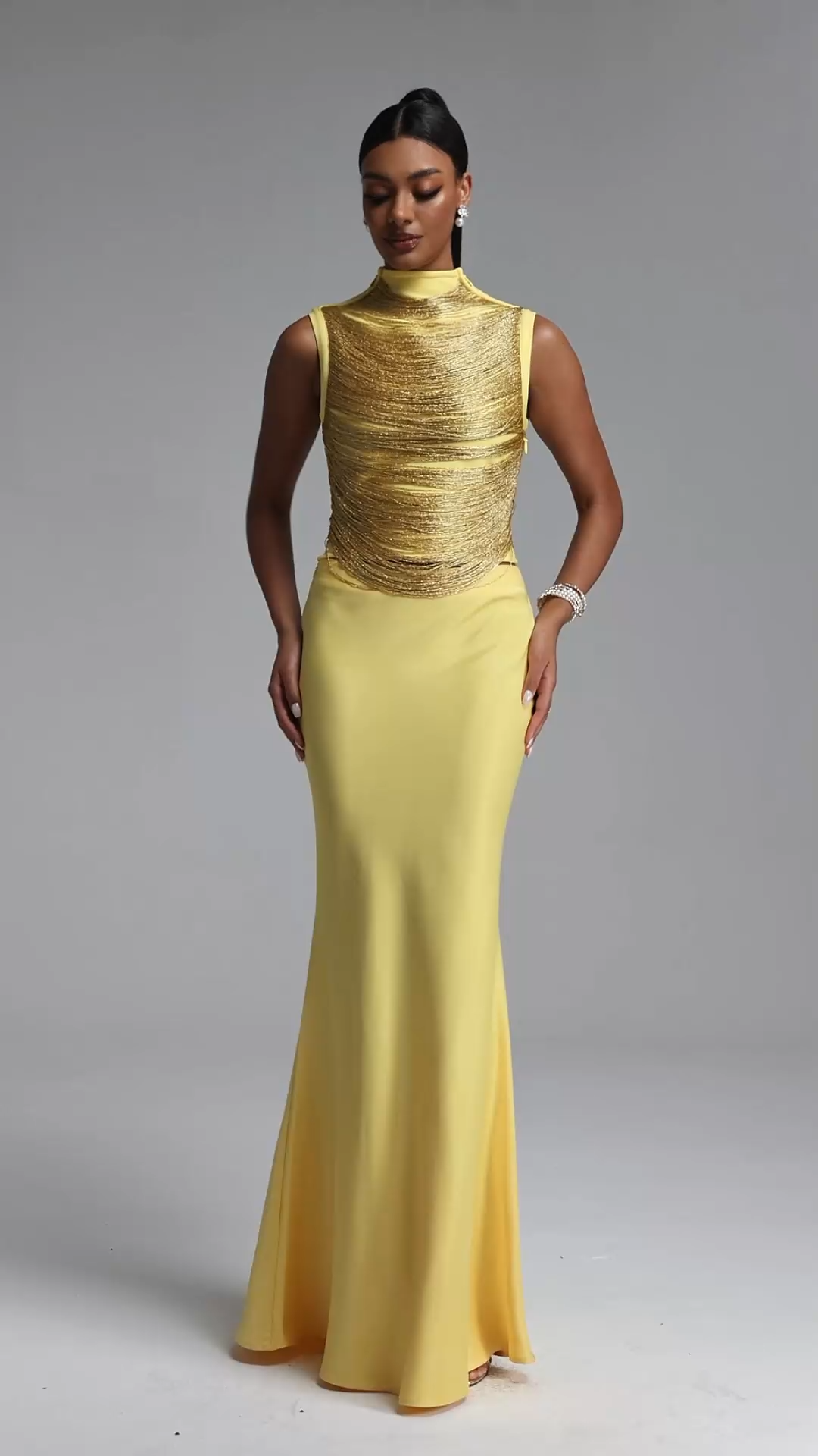 Siayh Sleeveless Tassels Bandage Gold Maxi Two Piece Set