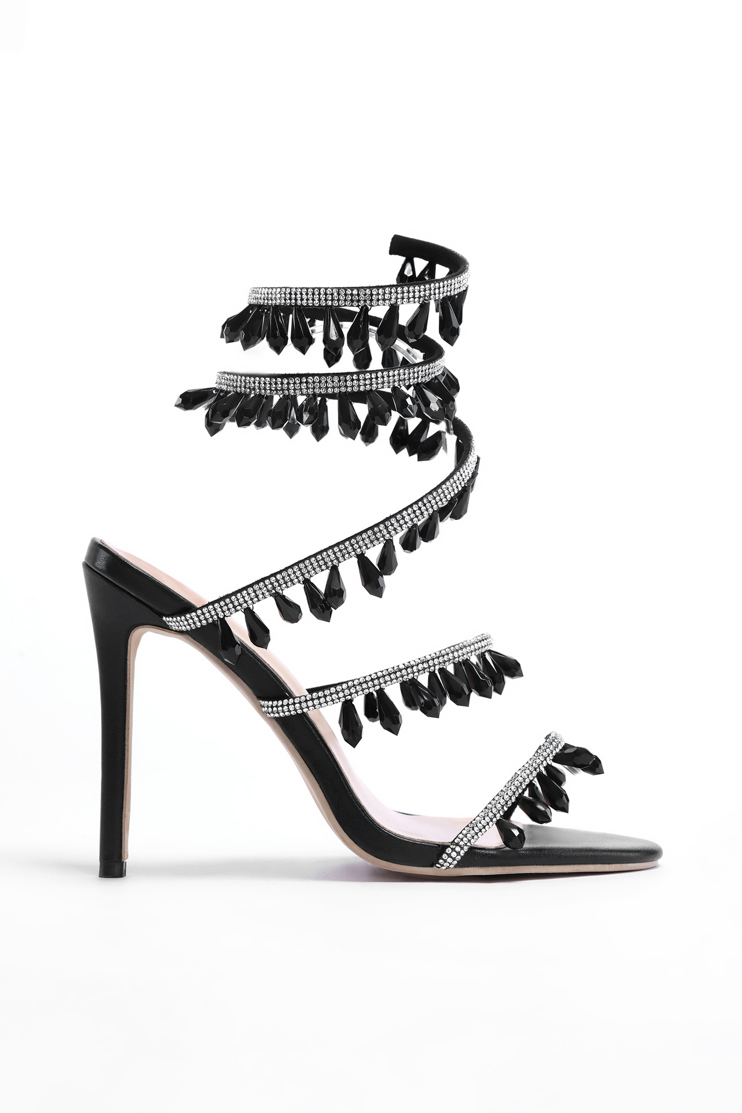 Elegant Rhinestone Ankle-Wrap Stiletto Sandals